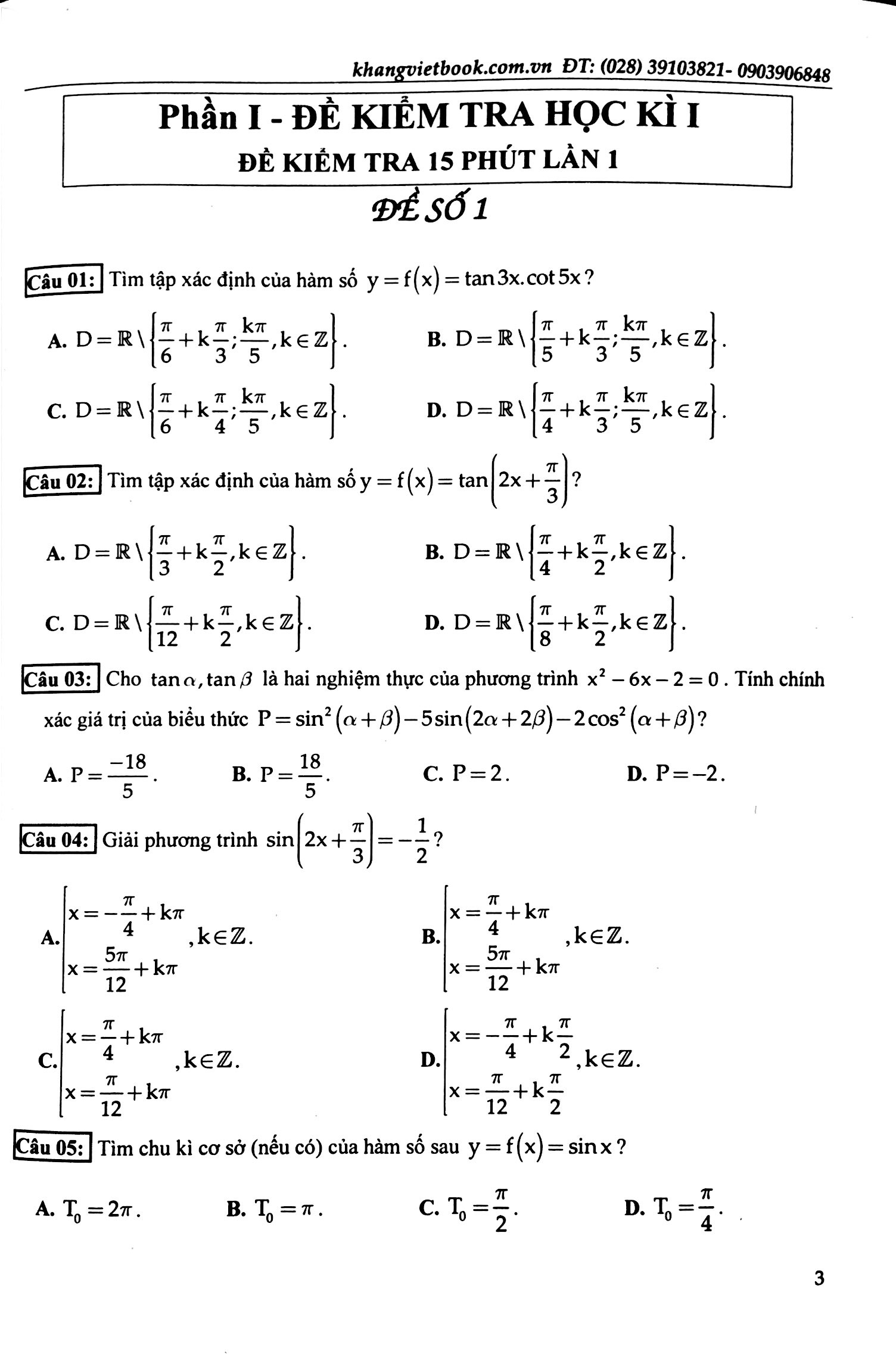 100 đề kiểm tra định kì trắc nghiệm toán 11 - Ảnh 2