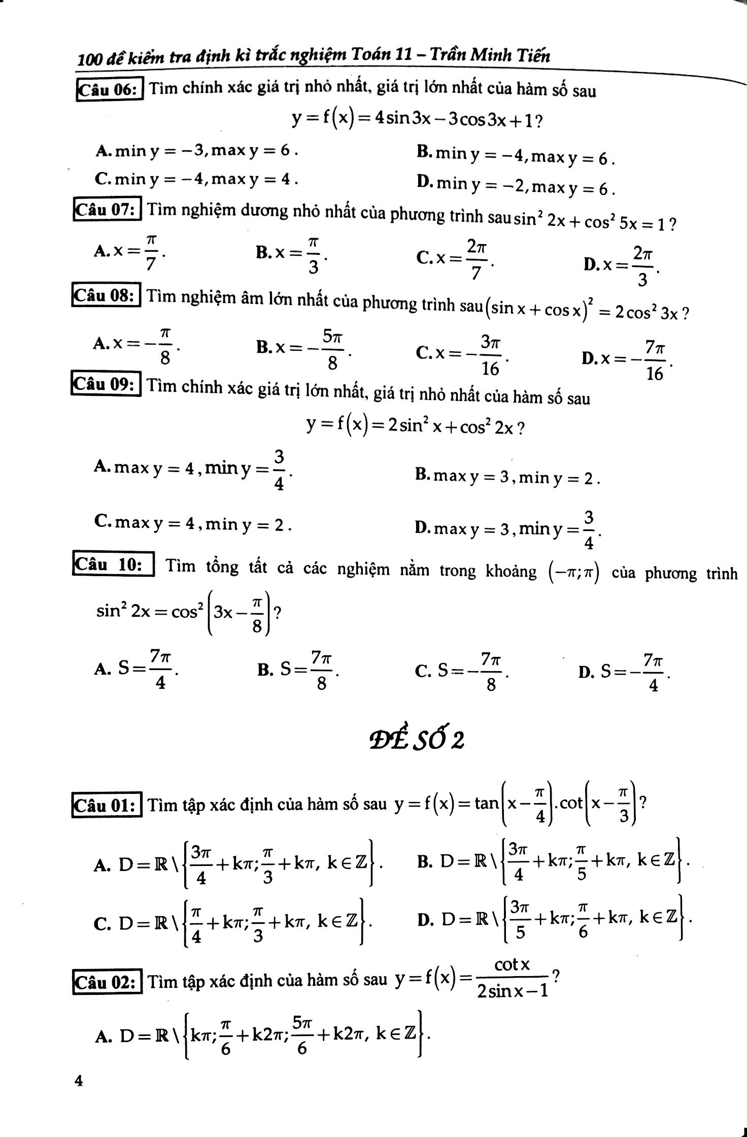100 đề kiểm tra định kì trắc nghiệm toán 11 - Ảnh 3
