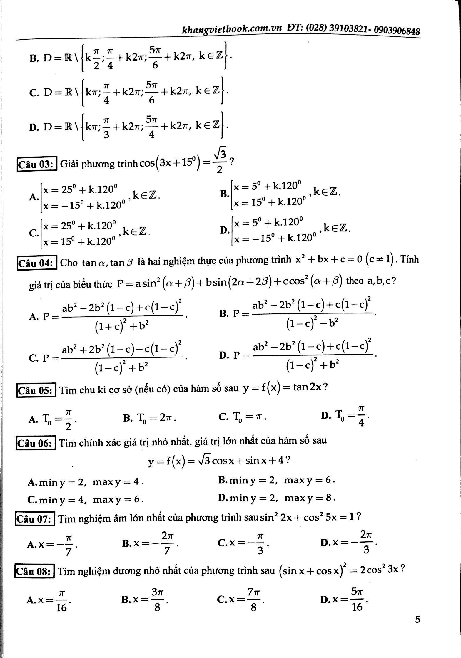 100 đề kiểm tra định kì trắc nghiệm toán 11 - Ảnh 4