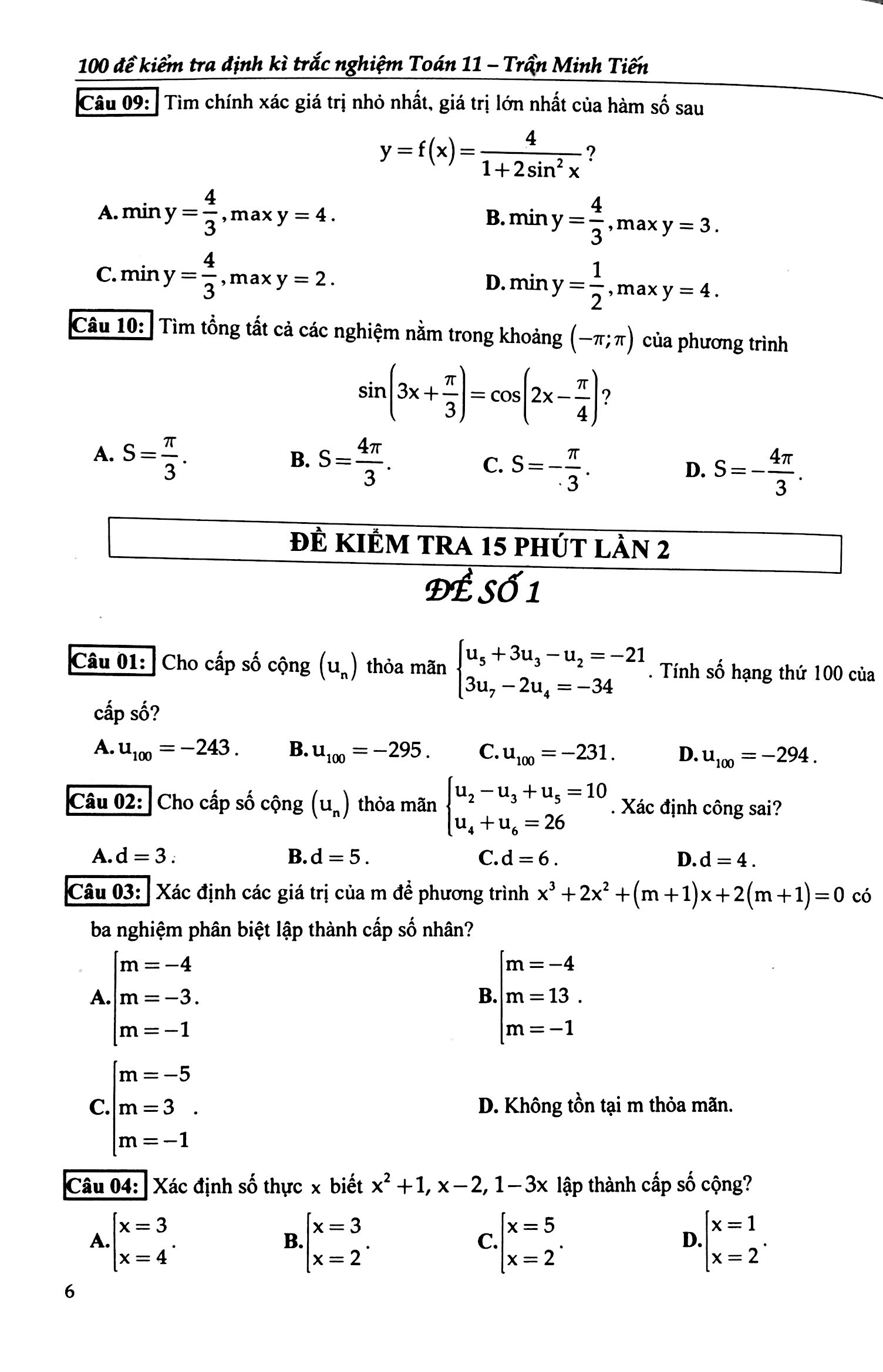 100 đề kiểm tra định kì trắc nghiệm toán 11 - Ảnh 5