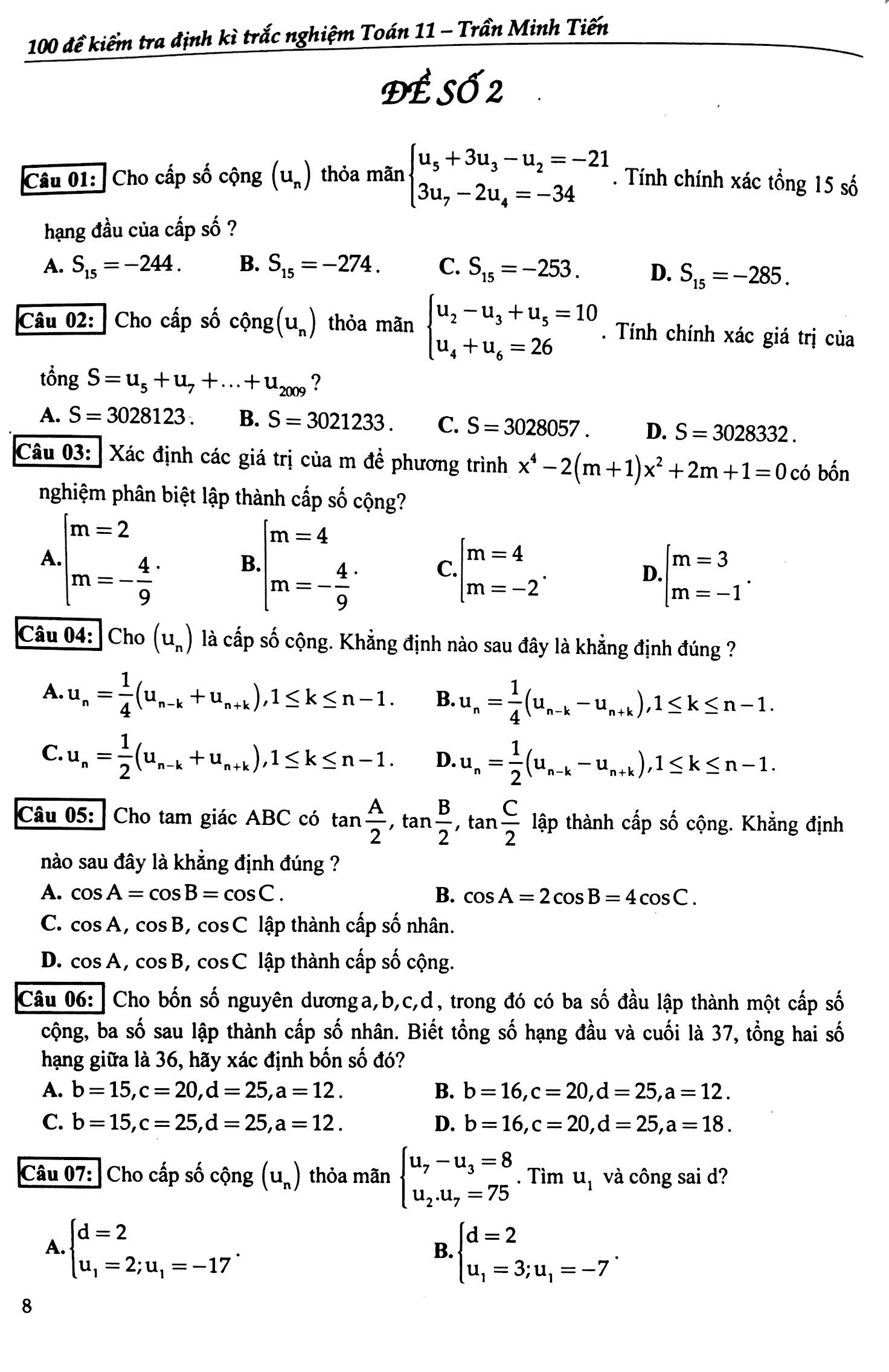 100 đề kiểm tra định kì trắc nghiệm toán 11 - Ảnh 7