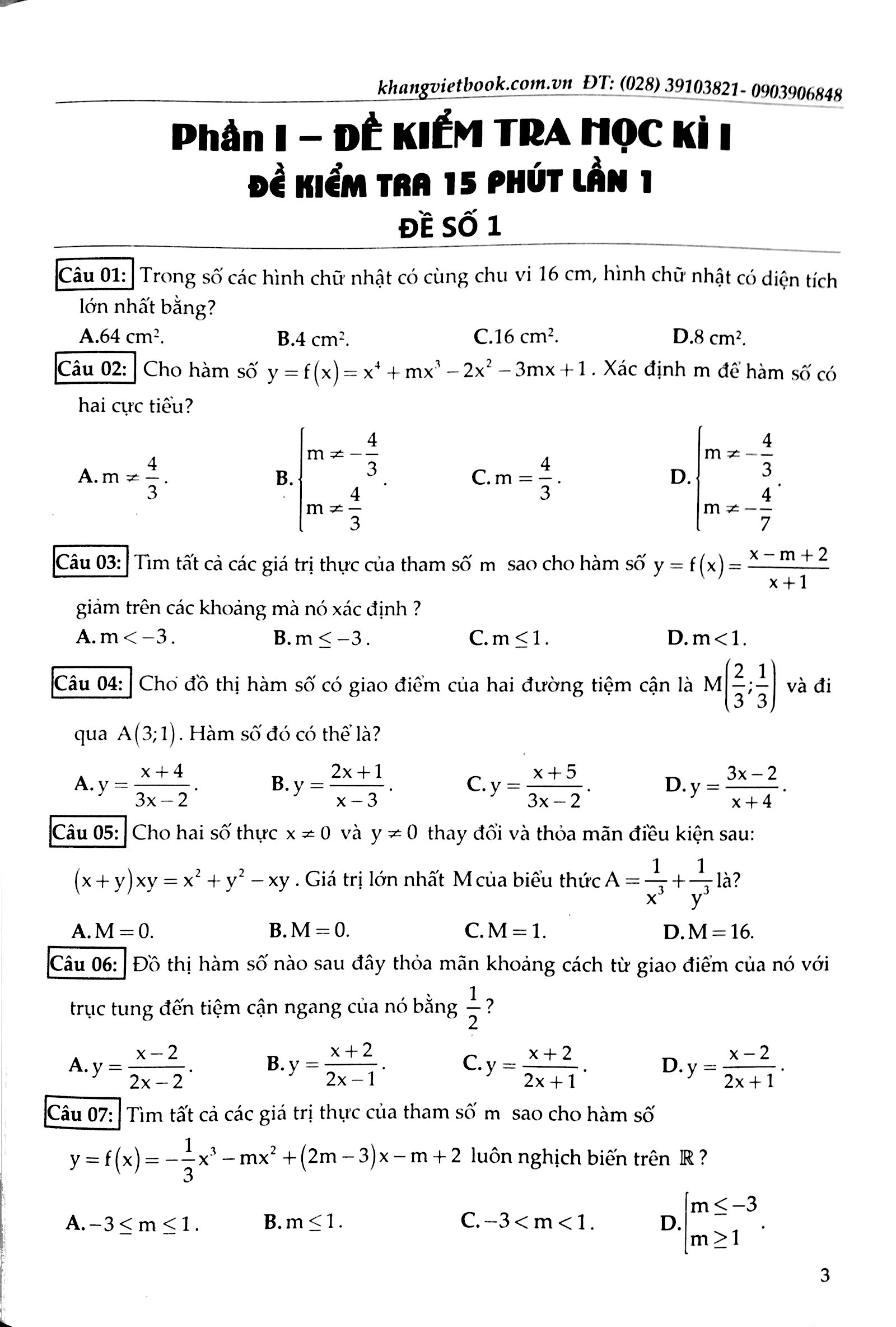 100 đề kiểm tra định kì trắc nghiệm toán 12 - Ảnh 3