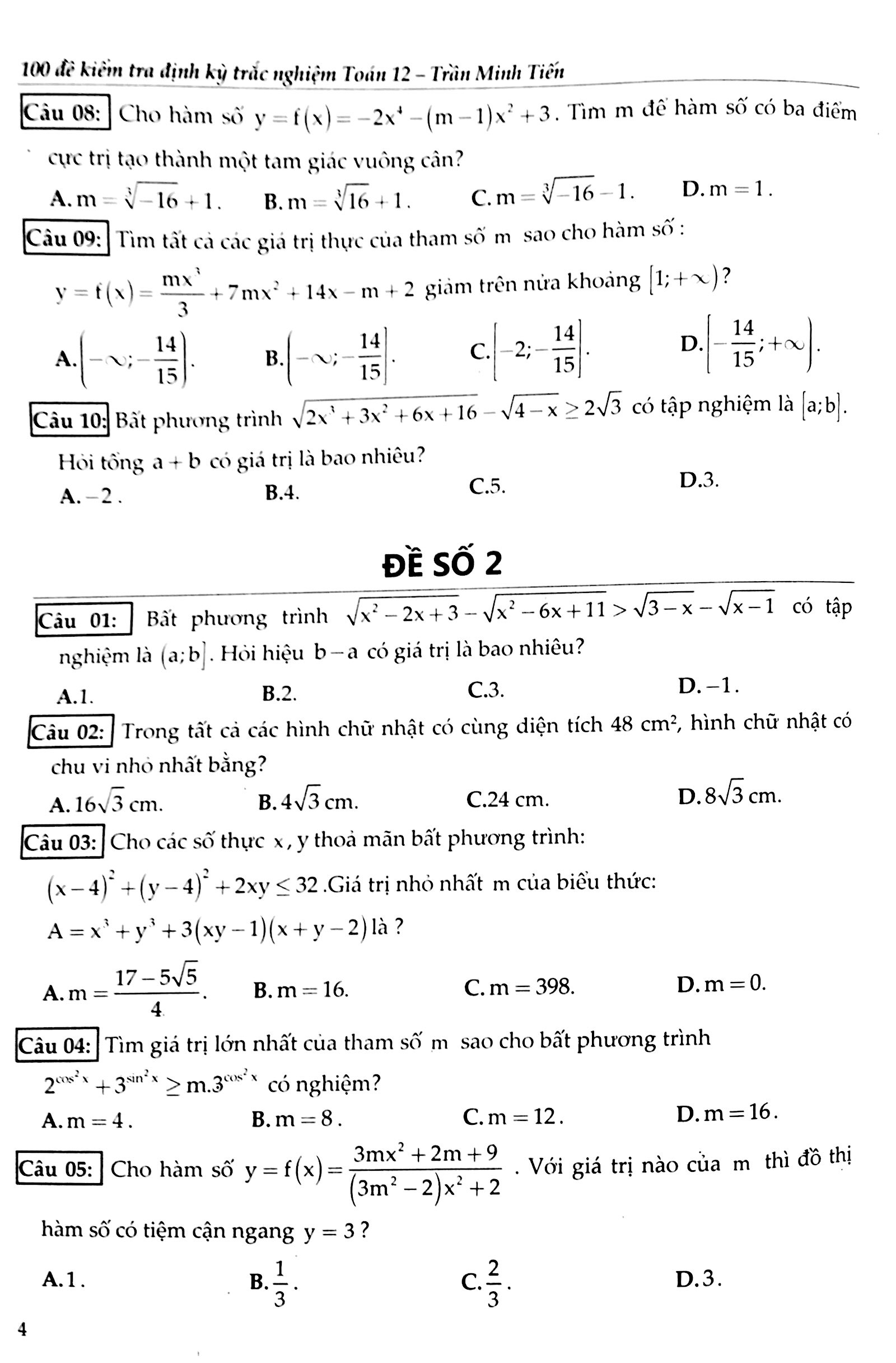 100 đề kiểm tra định kì trắc nghiệm toán 12 - Ảnh 4