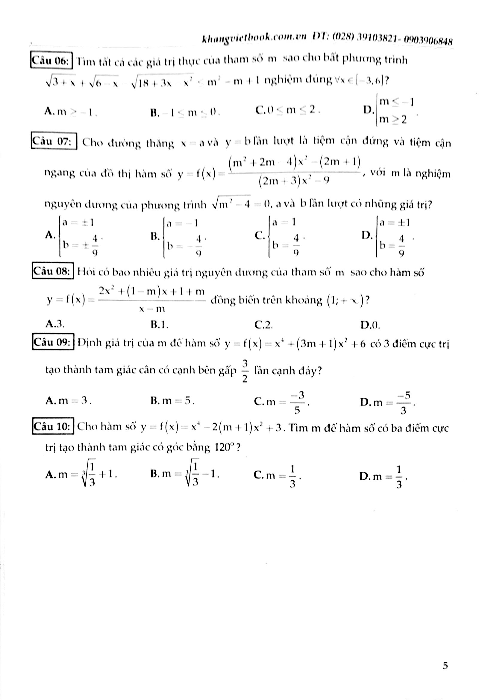 100 đề kiểm tra định kì trắc nghiệm toán 12 - Ảnh 5