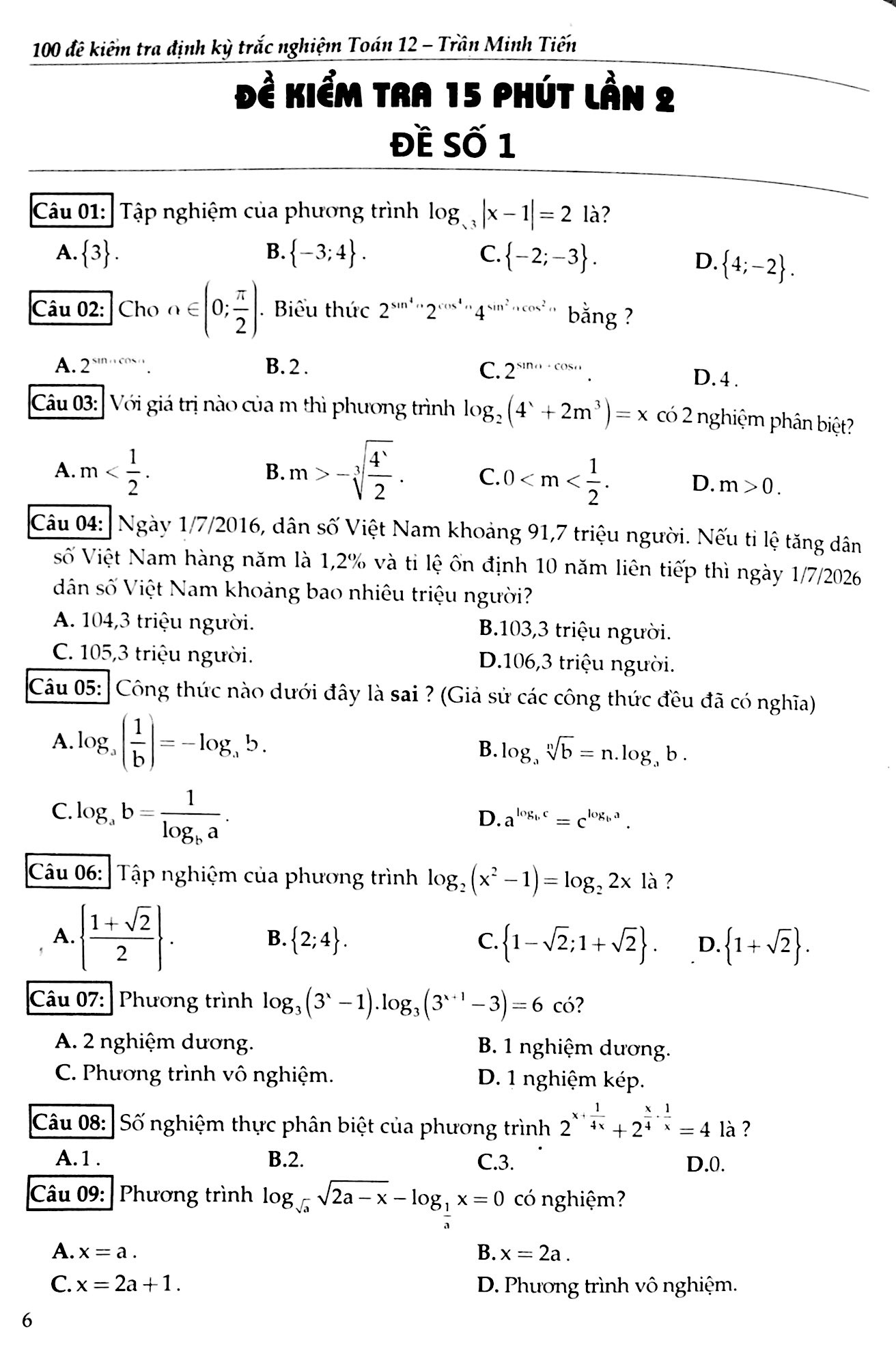 100 đề kiểm tra định kì trắc nghiệm toán 12 - Ảnh 6