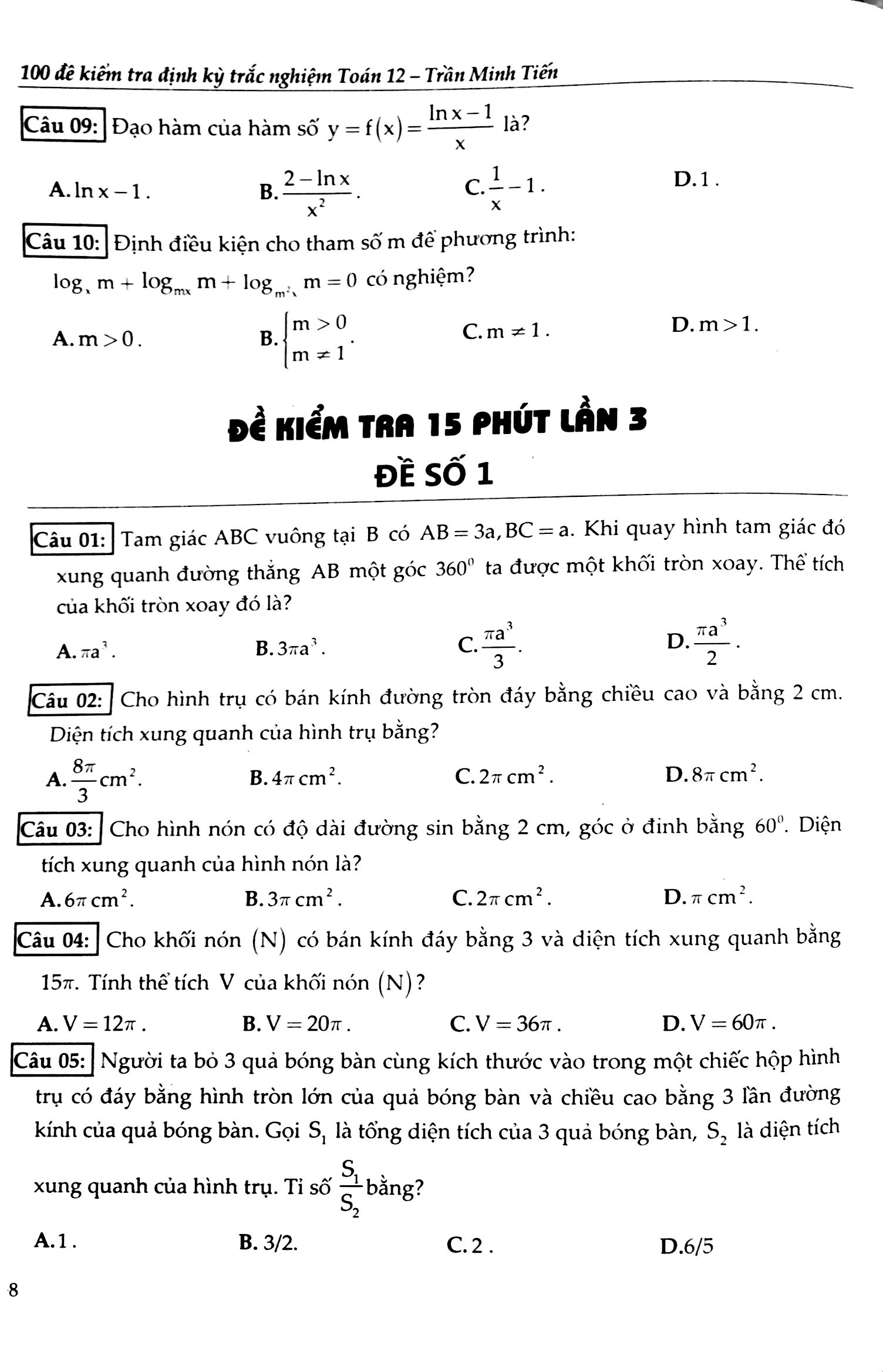 100 đề kiểm tra định kì trắc nghiệm toán 12 - Ảnh 8