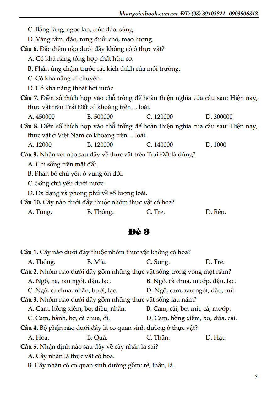 100 đề kiểm tra sinh học 6 - Ảnh 5