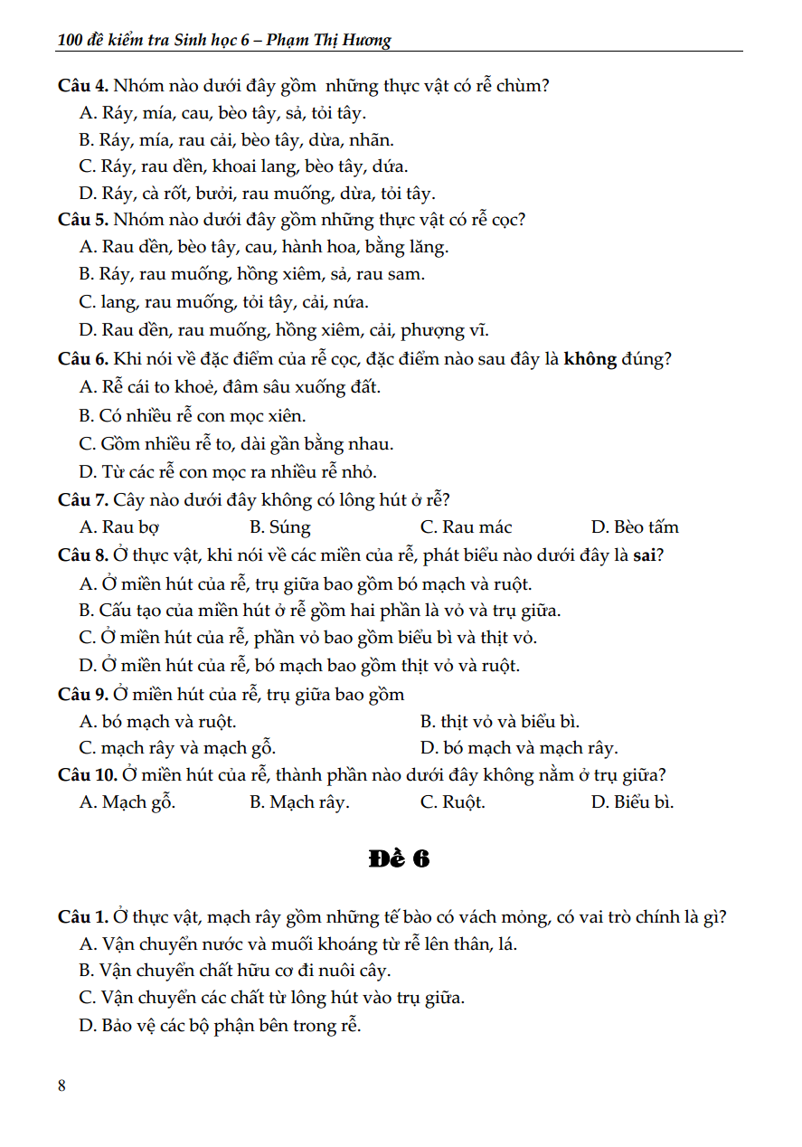 100 đề kiểm tra sinh học 6 - Ảnh 8