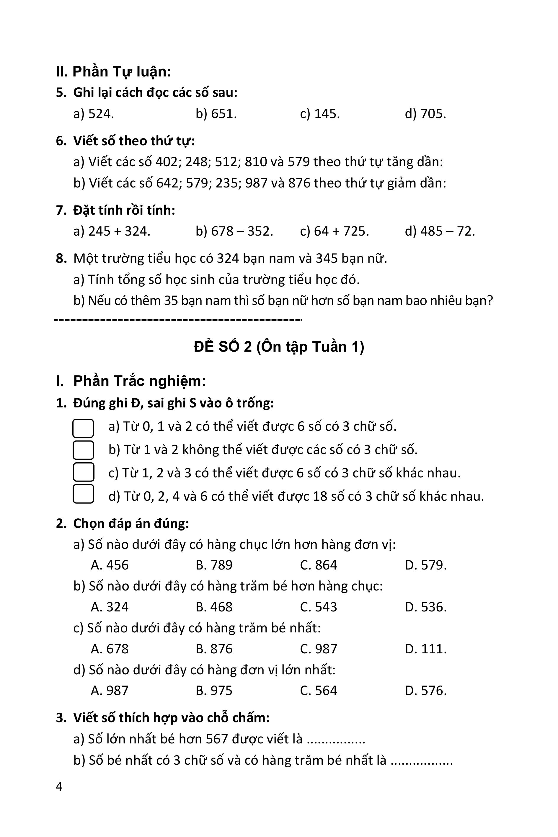 100 đề kiểm tra toán 3 - Ảnh 5