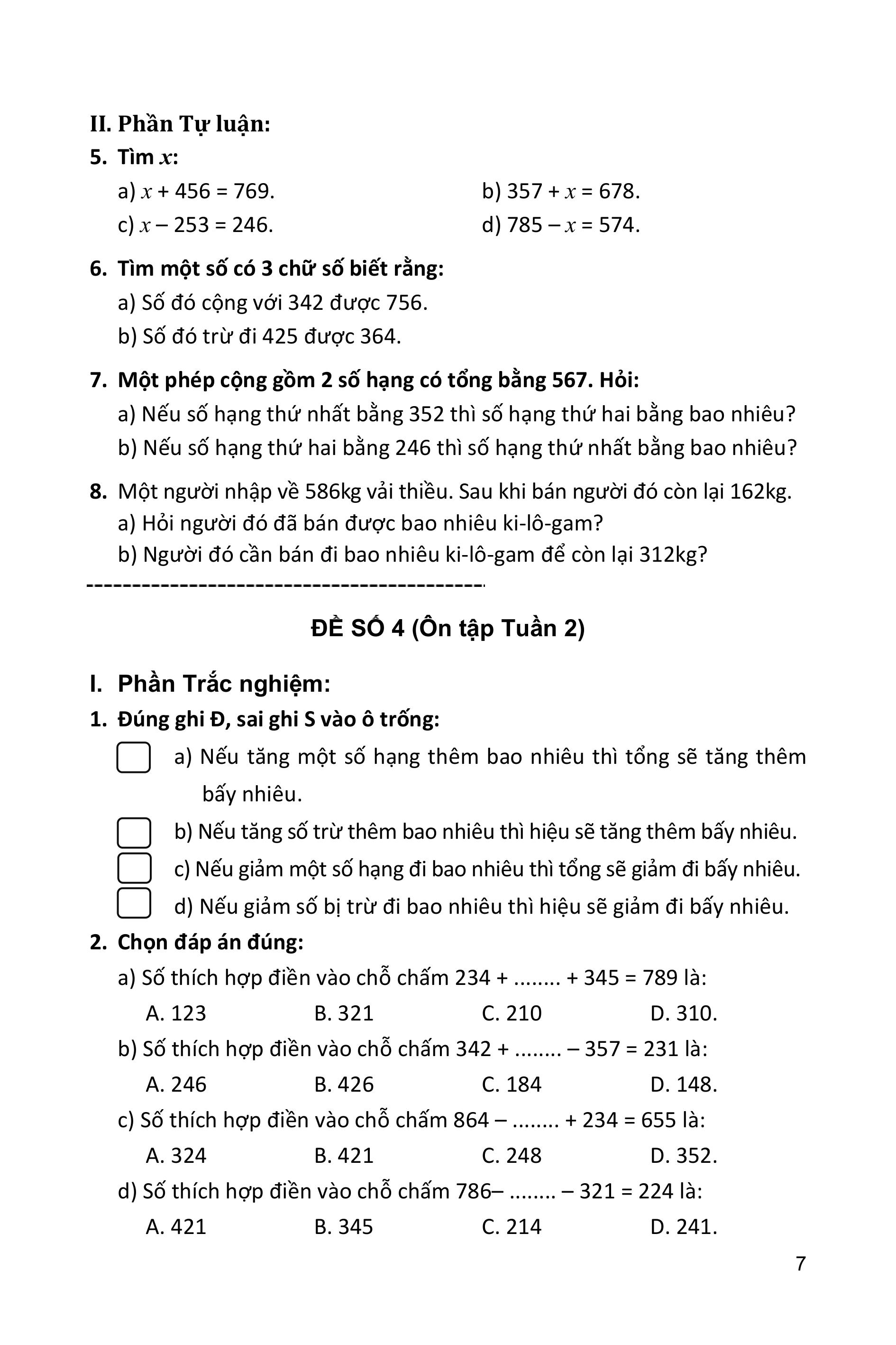 100 đề kiểm tra toán 3 - Ảnh 8