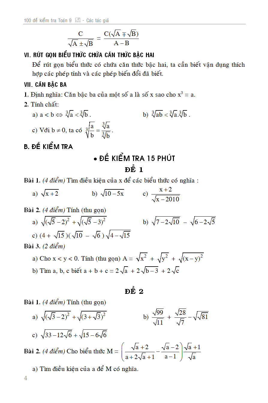 100 đề kiểm tra toán 9 - Ảnh 5