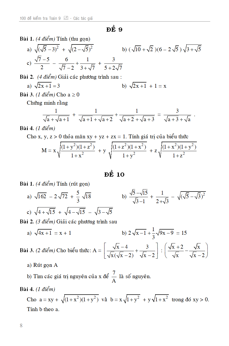 100 đề kiểm tra toán 9 - Ảnh 9