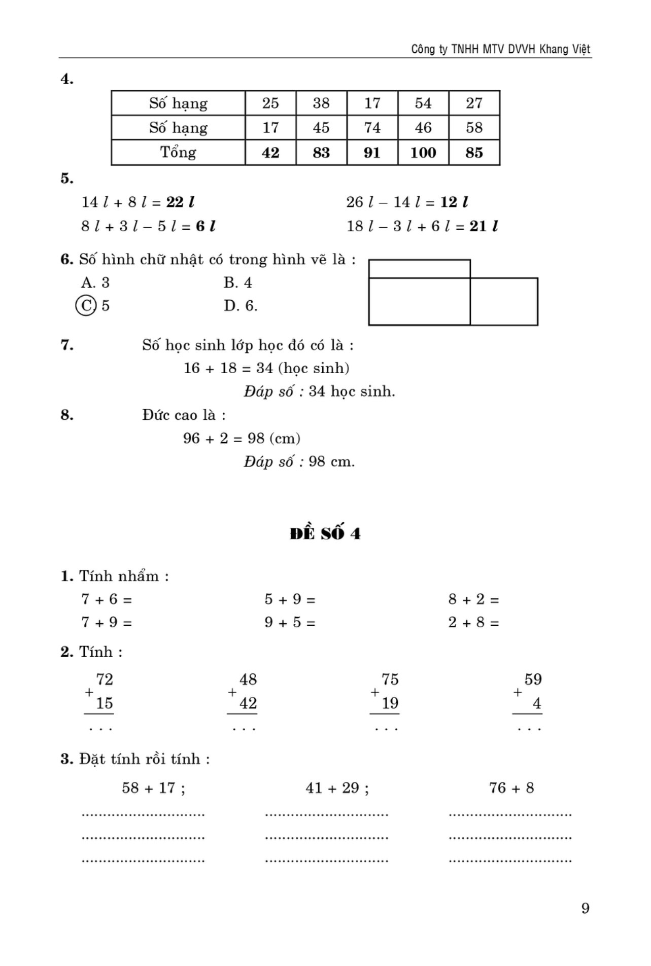 100 đề kiểm tra toán giúp em đạt điểm 10 môn toán 2 - Ảnh 10