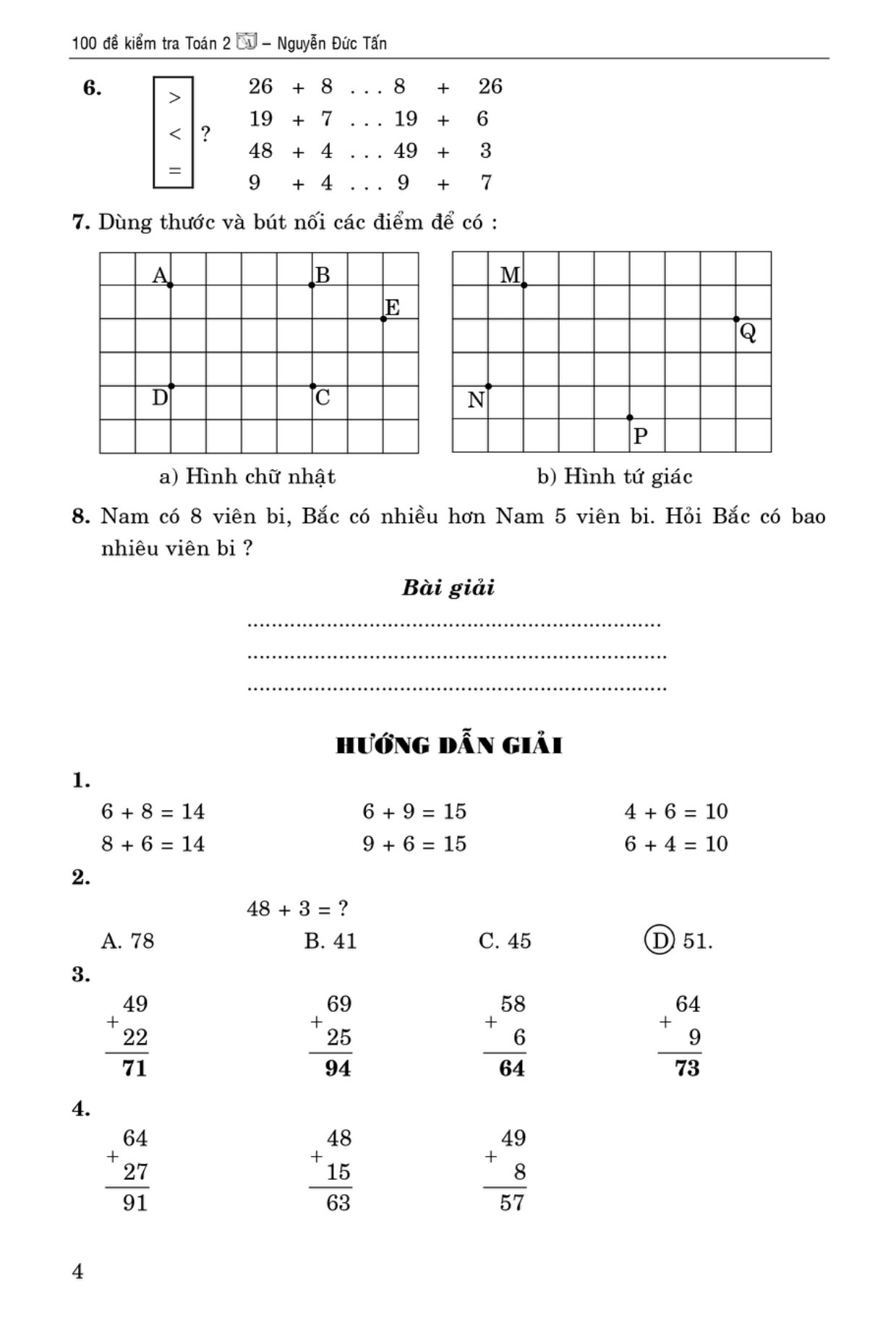 100 đề kiểm tra toán giúp em đạt điểm 10 môn toán 2 - Ảnh 6