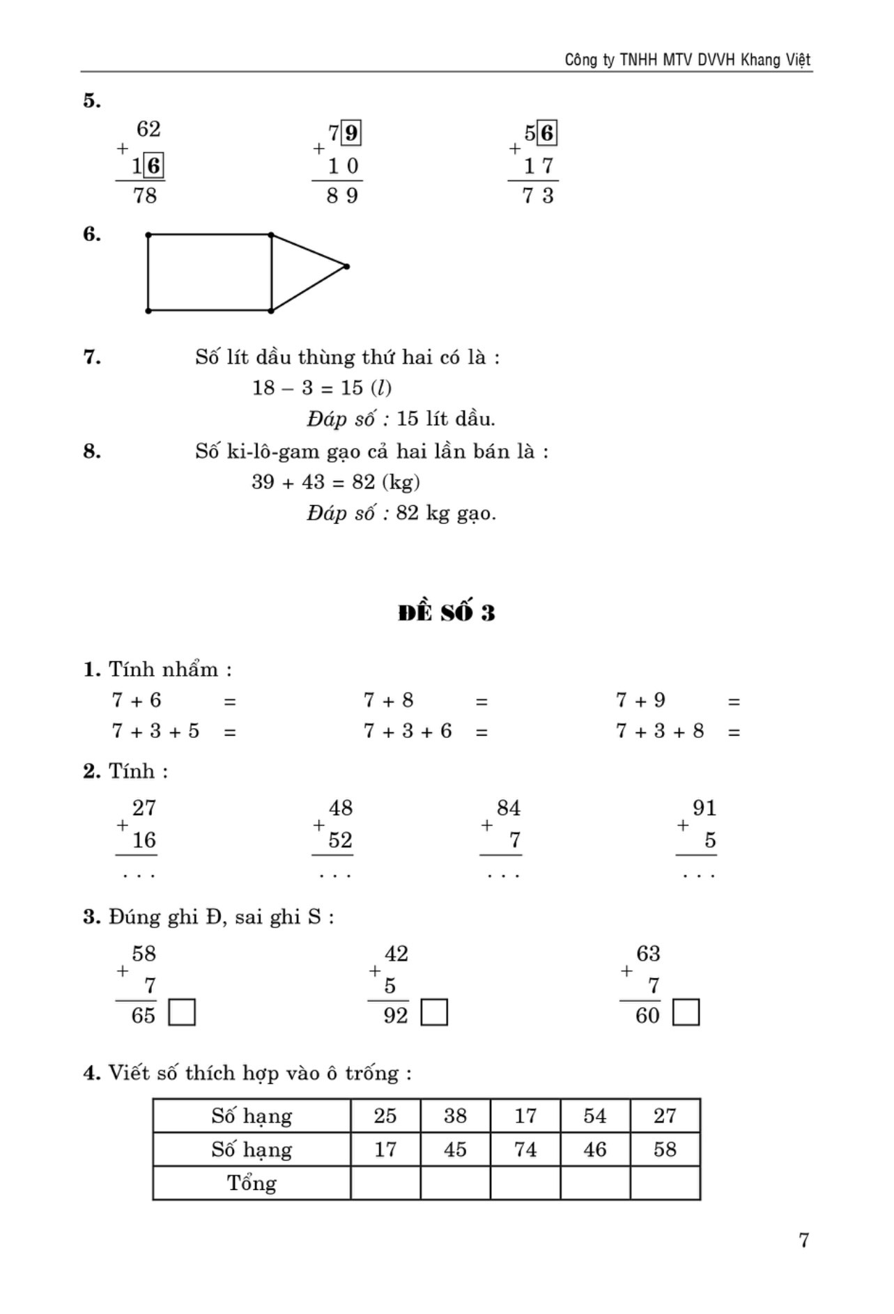 100 đề kiểm tra toán giúp em đạt điểm 10 môn toán 2 - Ảnh 8
