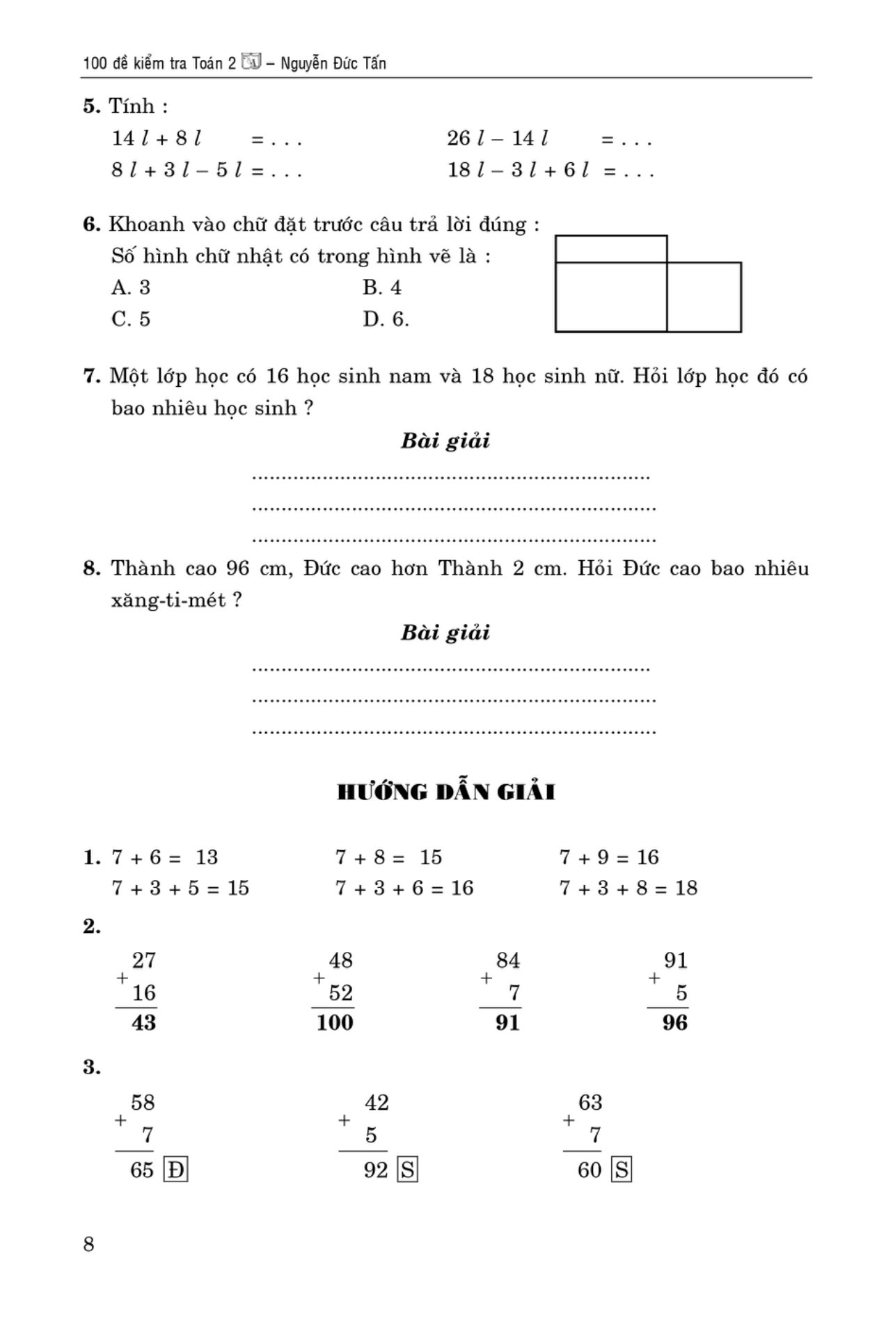 100 đề kiểm tra toán giúp em đạt điểm 10 môn toán 2 - Ảnh 9