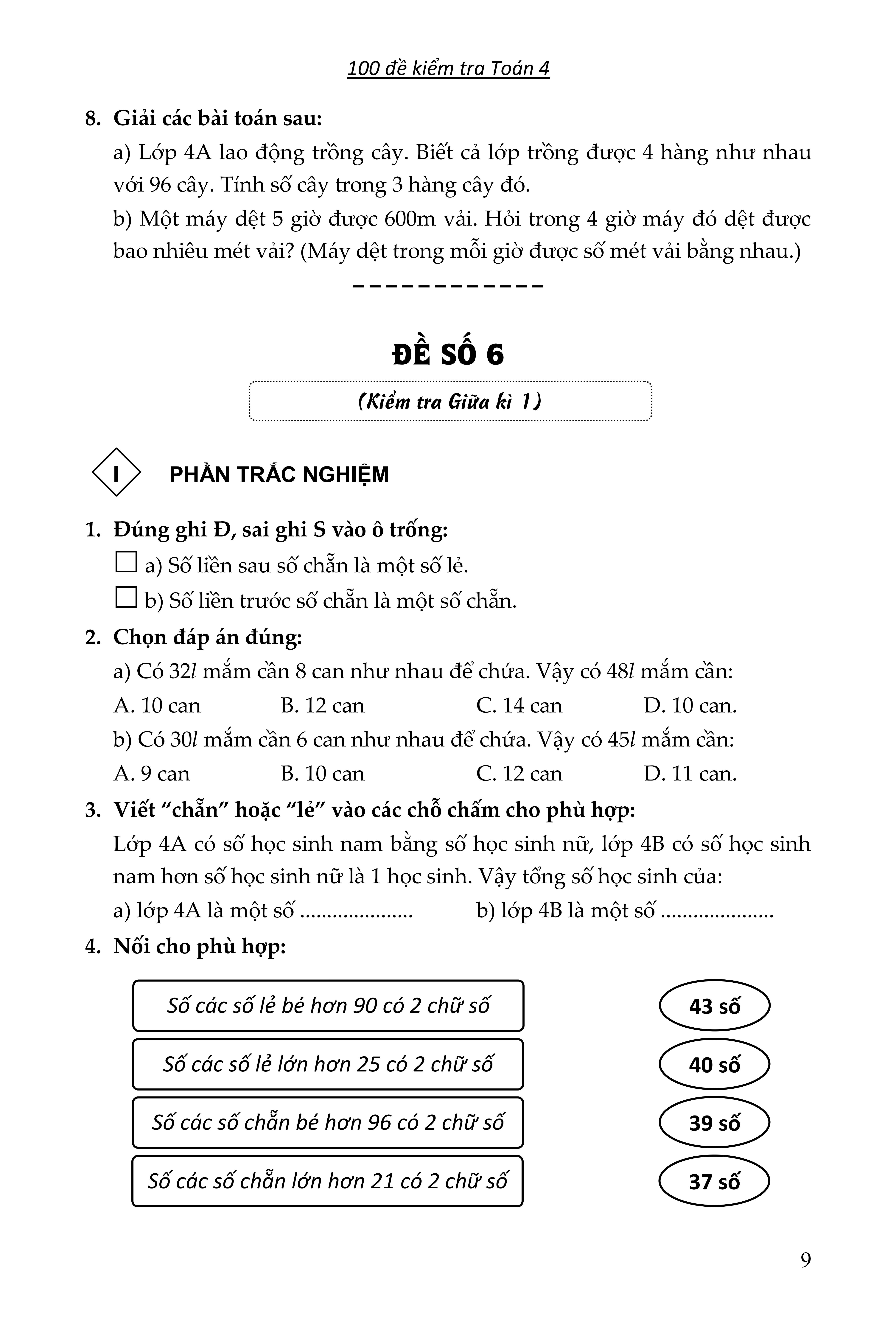 100 đề kiểm tra toán giúp em đạt điểm 10 môn toán 4 - Ảnh 10