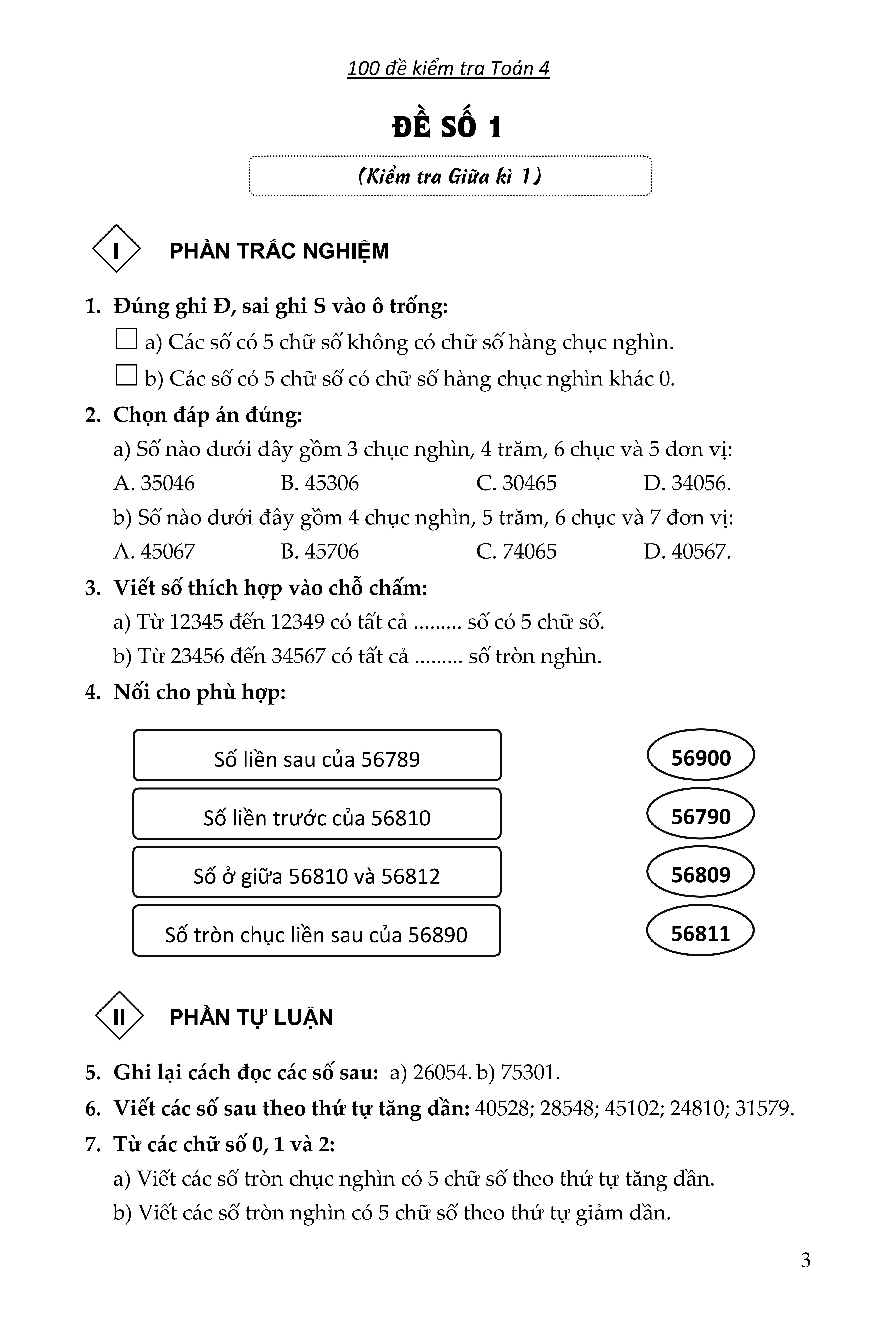 100 đề kiểm tra toán giúp em đạt điểm 10 môn toán 4 - Ảnh 4