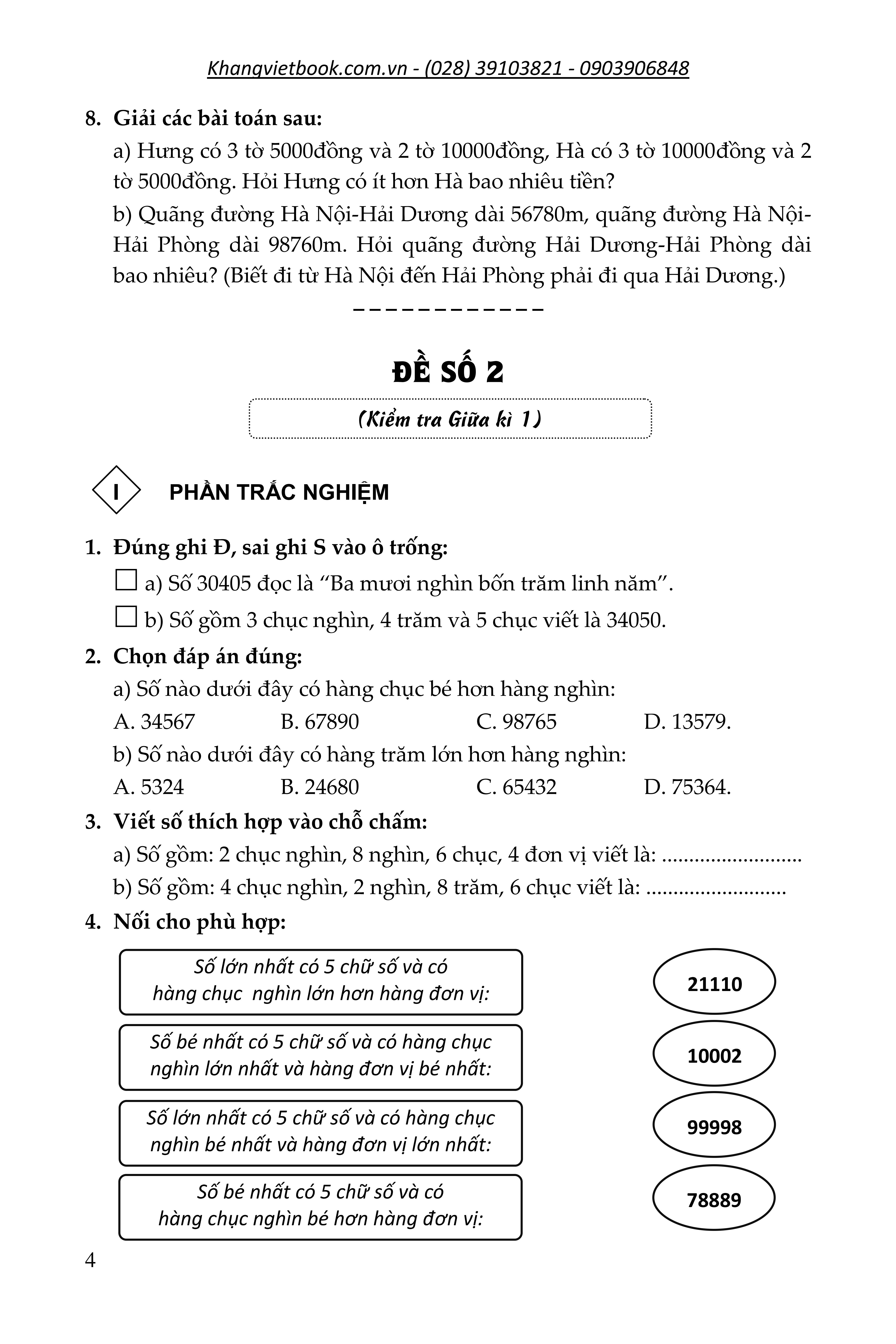 100 đề kiểm tra toán giúp em đạt điểm 10 môn toán 4 - Ảnh 5