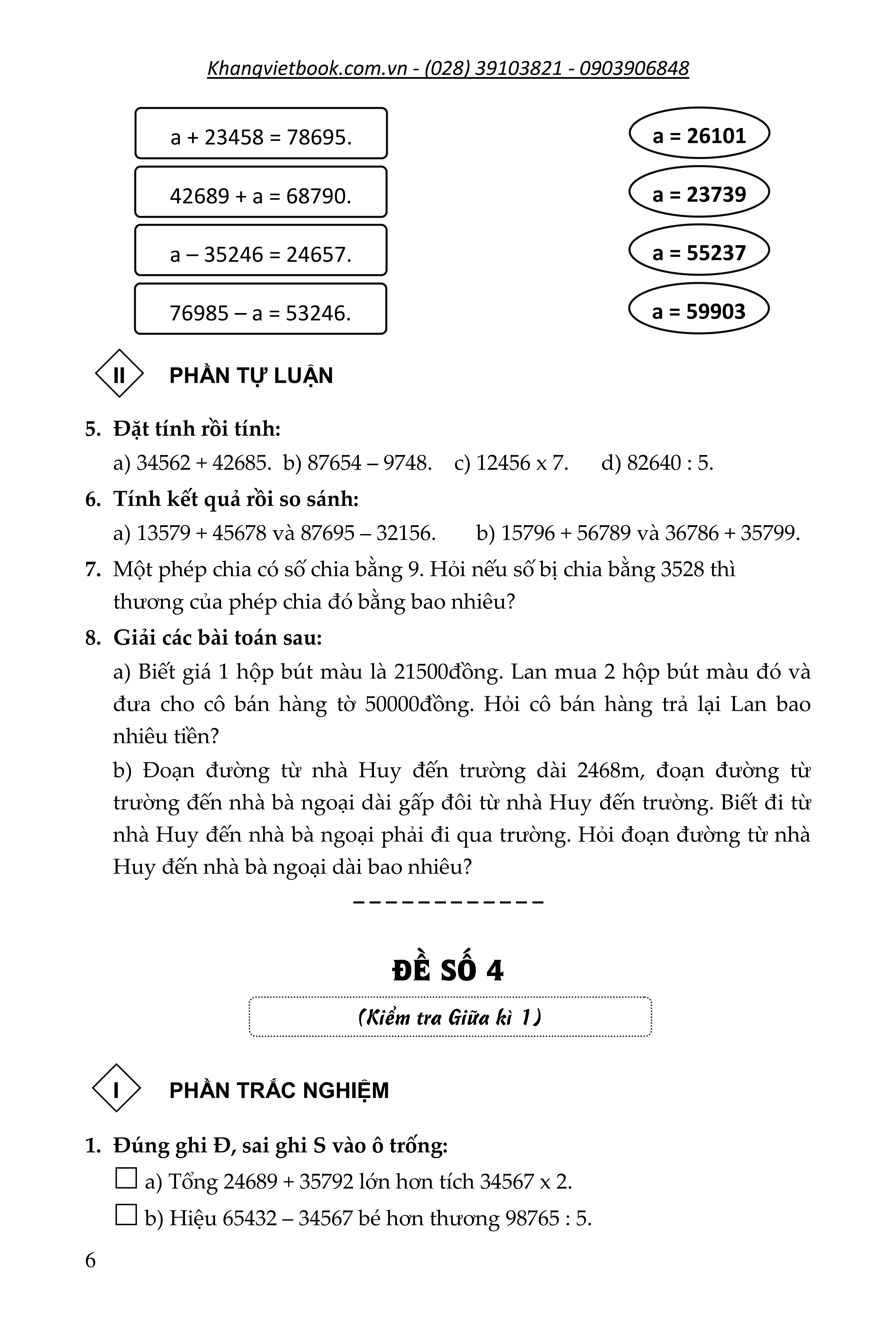 100 đề kiểm tra toán giúp em đạt điểm 10 môn toán 4 - Ảnh 7