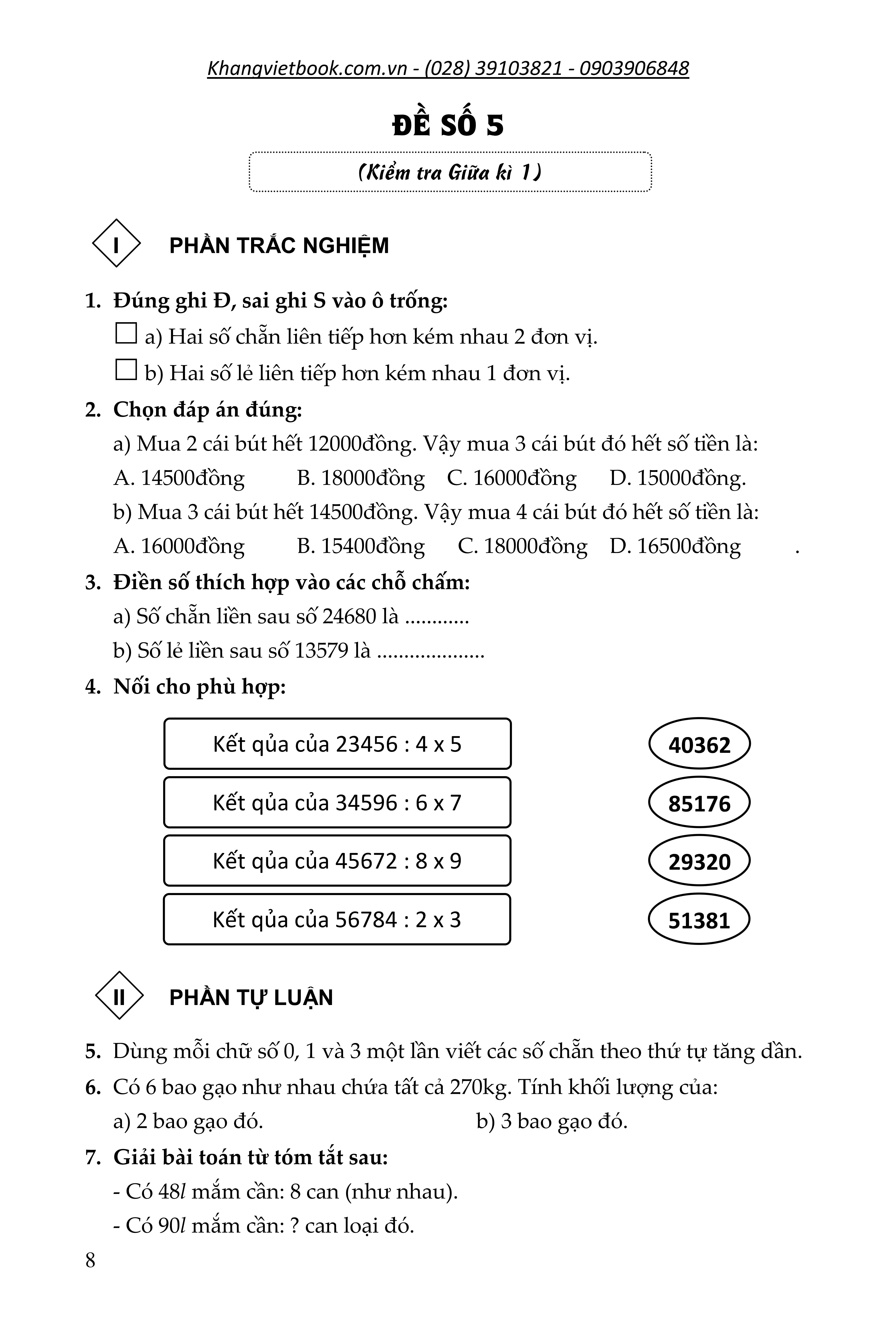 100 đề kiểm tra toán giúp em đạt điểm 10 môn toán 4 - Ảnh 9