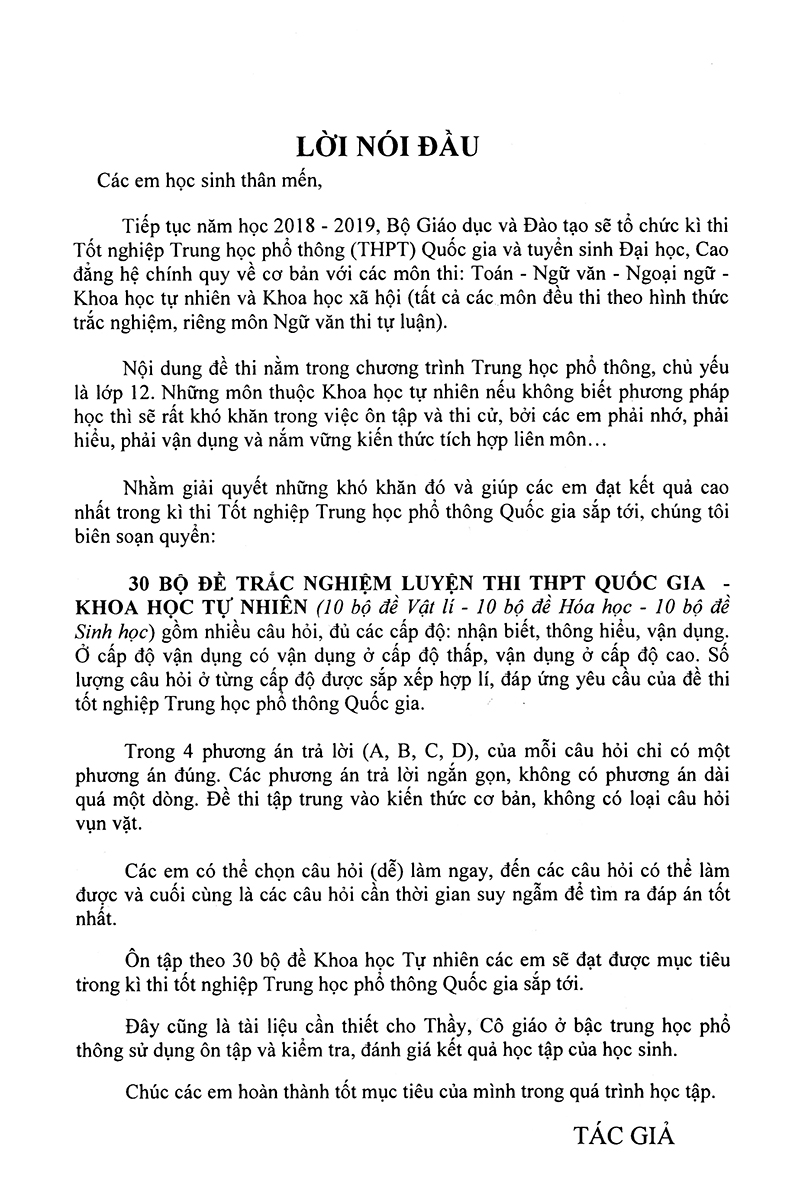 30 bộ đề trắc nghiệm luyện thi thpt quốc gia 2019 - khoa học tự nhiên (vật lí - hóa học - sinh học) - Ảnh 3