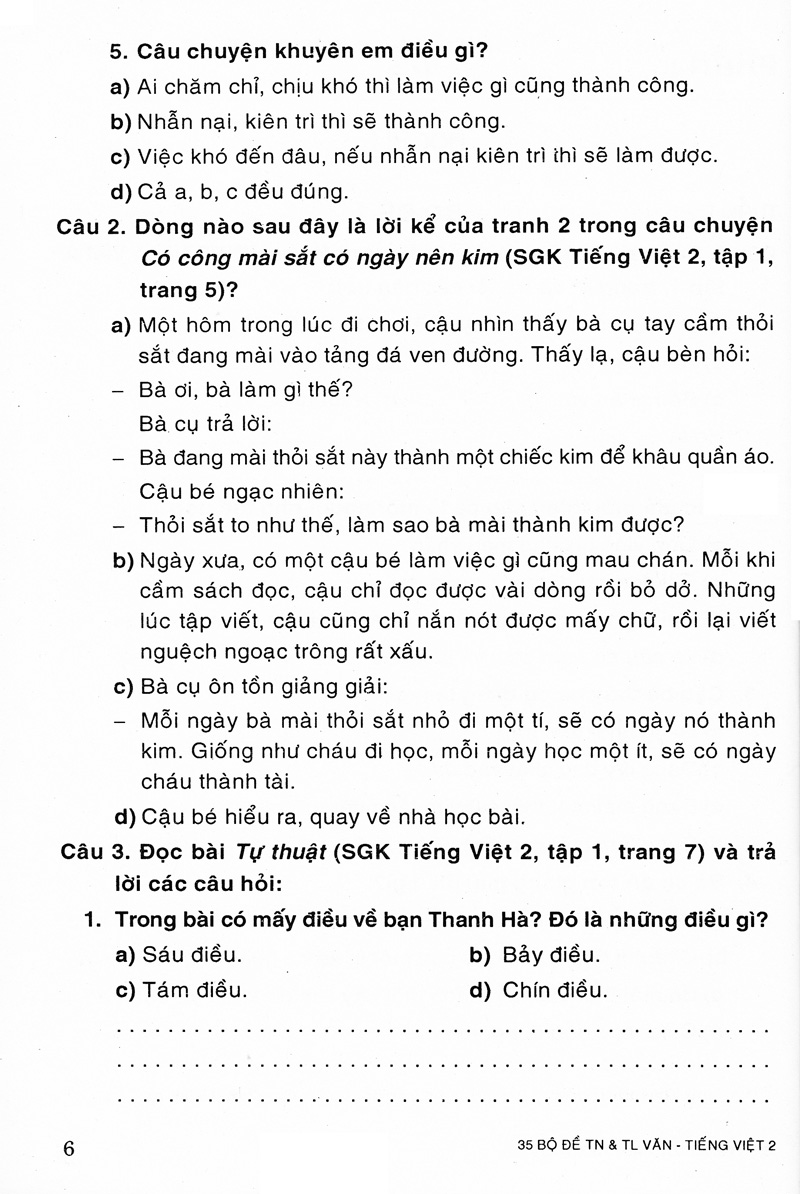 35 bộ đề văn - tiếng việt 2 (trắc nghiệm&tự luận) - Ảnh 6