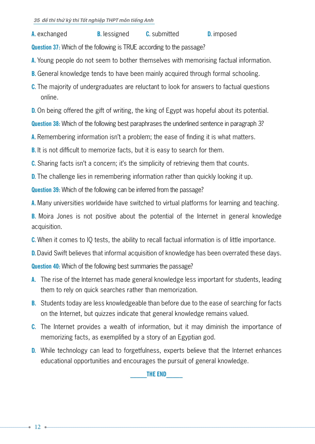 35 đề thi thử kỳ thi tốt nghiệp thpt - môn tiếng anh - Ảnh 12