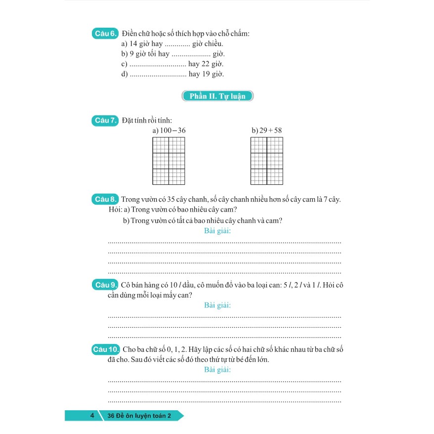 36 đề ôn luyện toán 2 - Ảnh 4