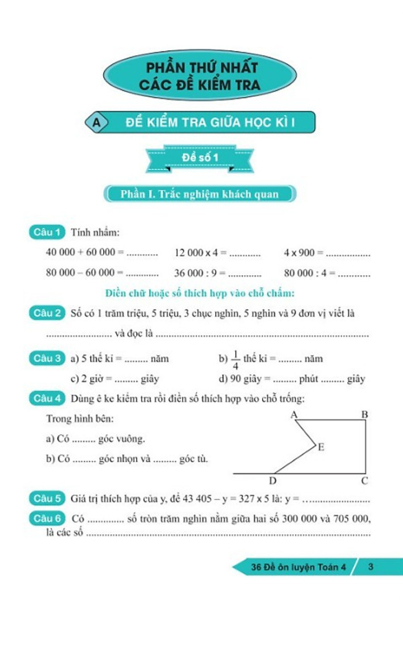 36 đề ôn luyện toán 4 (biên soạn theo chương trình giáo dục phổ thông mới) - Ảnh 2
