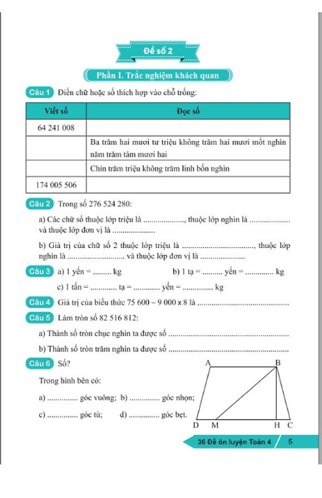 36 đề ôn luyện toán 4 (biên soạn theo chương trình giáo dục phổ thông mới) - Ảnh 4