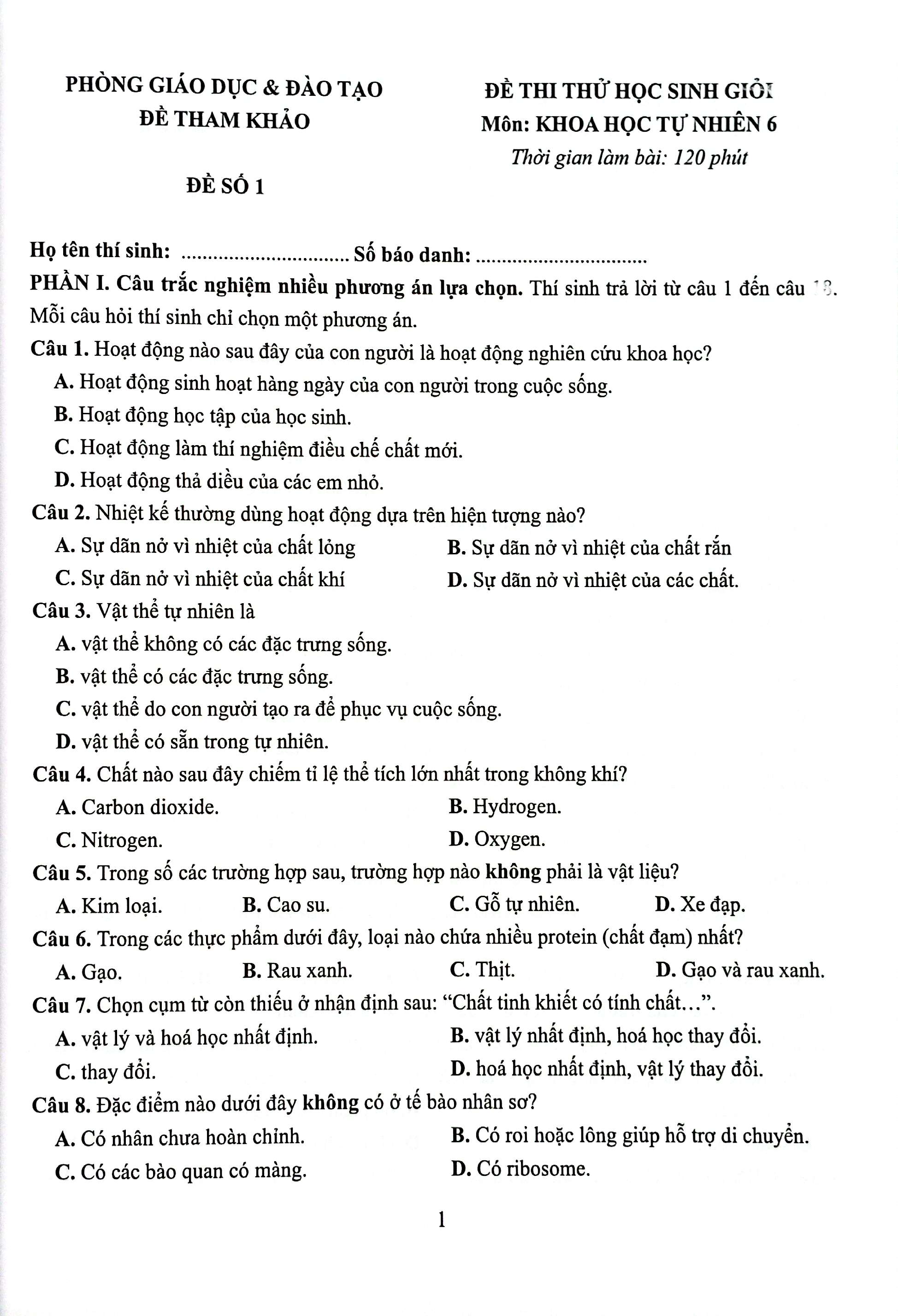 36 đề thi học sinh giỏi khoa học tự nhiên lớp 6 (biên soạn theo cấu trúc mới - dùng chung cho các bộ sgk hiện hành) - Ảnh 5