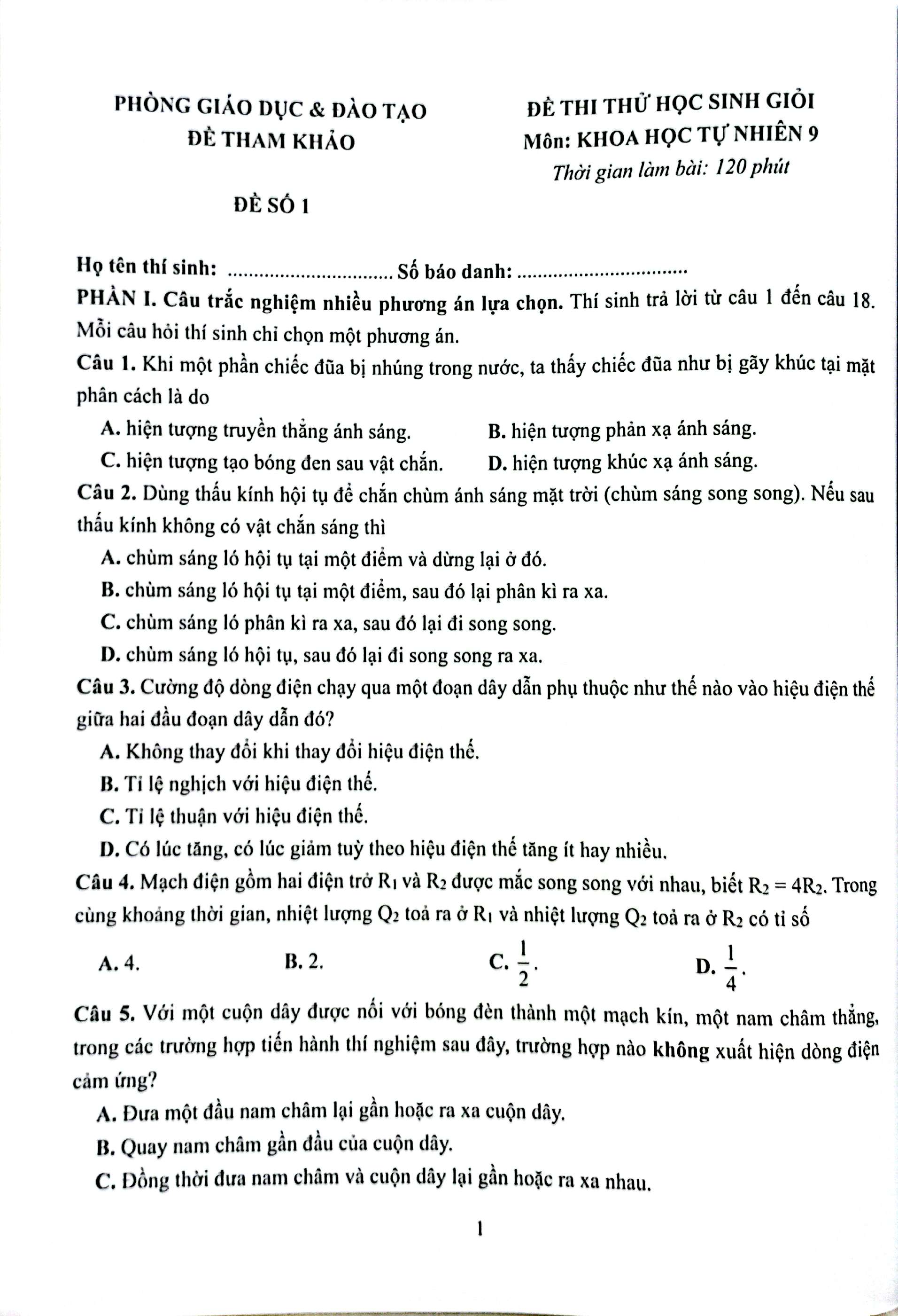 39 đề thi học sinh giỏi khoa học tự nhiên lớp 9 (biên soạn theo cấu trúc mới - dùng chung cho các bộ sgk hiện hành) - Ảnh 5
