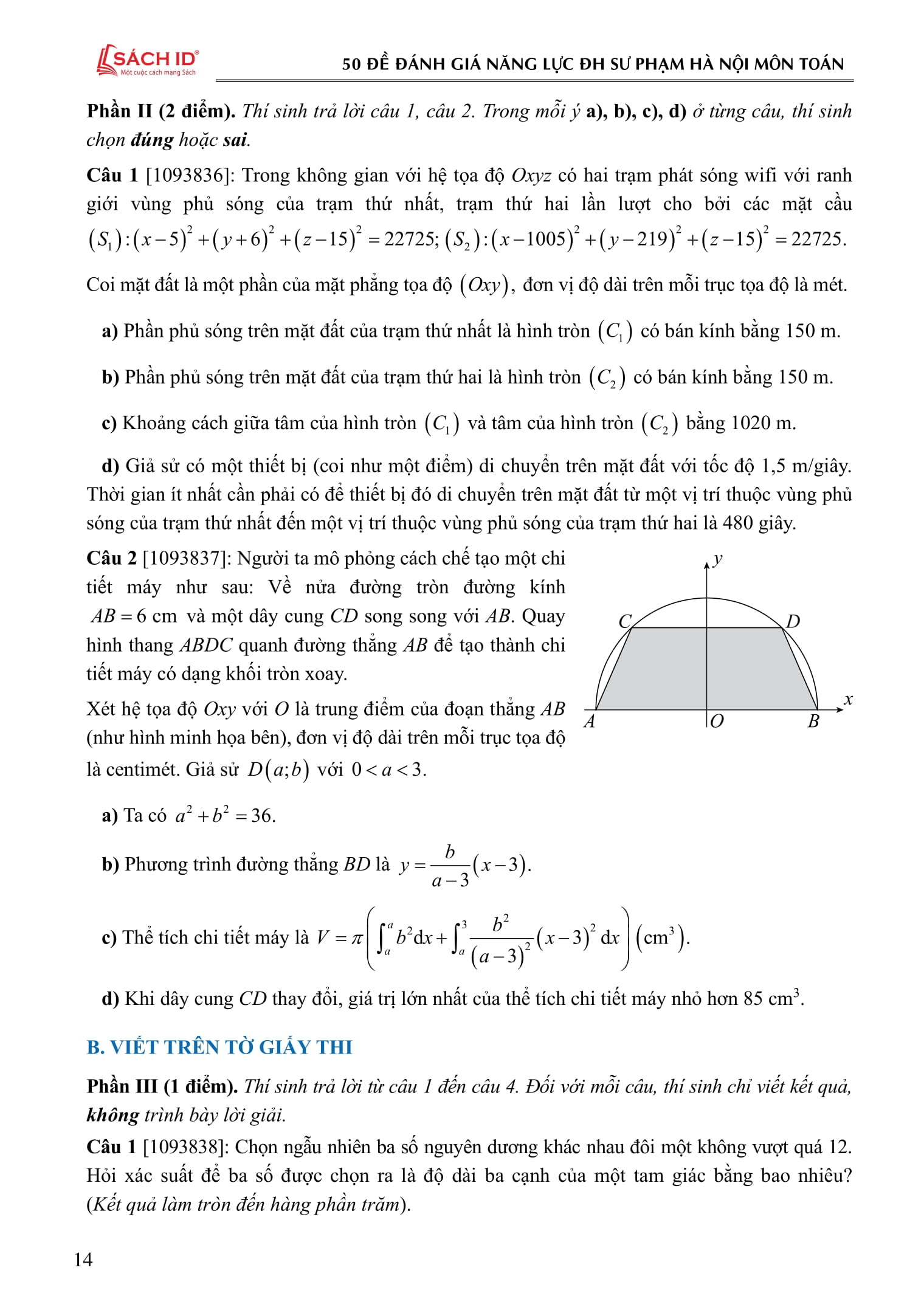 50 Đề Luyện Thi Đánh Giá Năng Lực Theo Cấu Trúc Của Trường Đại Học Sư Phạm Hà Nội - Môn Toán - Ảnh 14