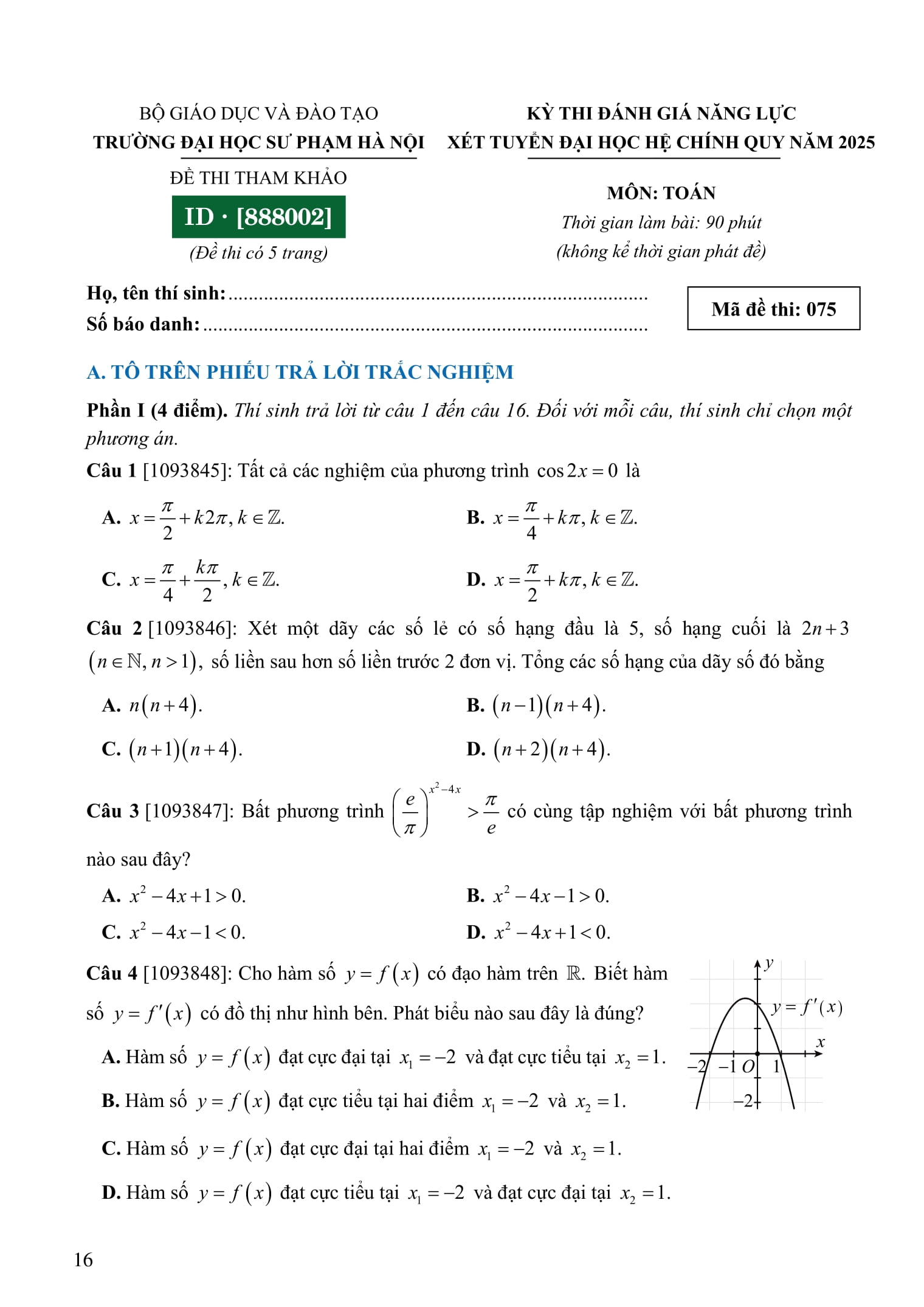 50 Đề Luyện Thi Đánh Giá Năng Lực Theo Cấu Trúc Của Trường Đại Học Sư Phạm Hà Nội - Môn Toán - Ảnh 16
