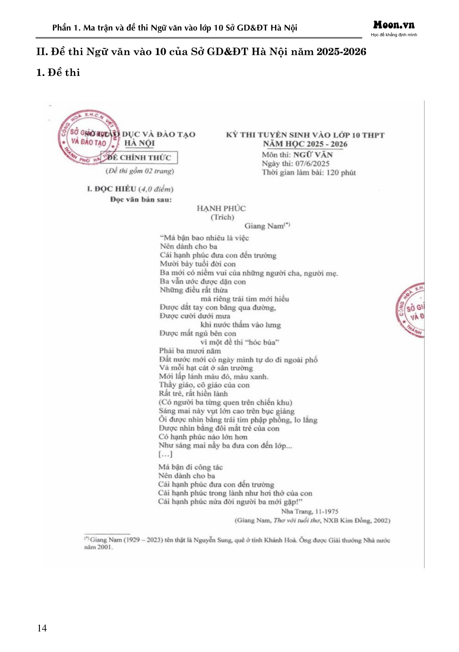 50 Đề Minh Họa Thi Vào 10 - Môn Ngữ Văn (Theo Cấu Trúc Đề Của Sở Giáo Dục Và Đào Tạo Hà Nội) - Ảnh 10