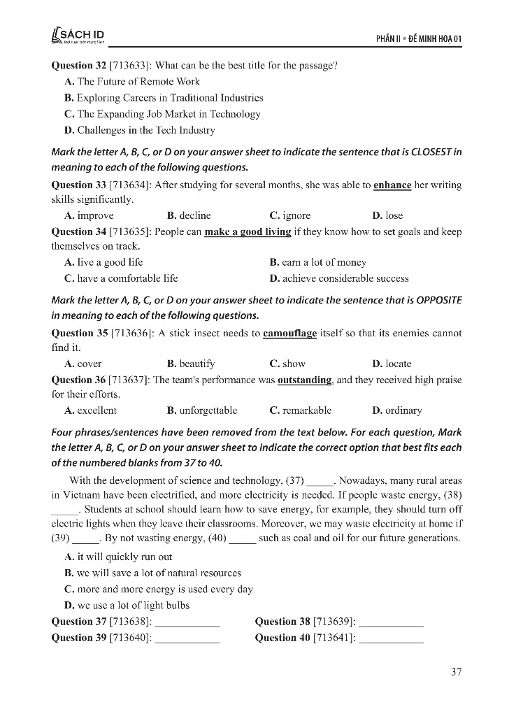 50 Đề Minh Họa Thi Vào 10 - Môn Tiếng Anh - Ảnh 5
