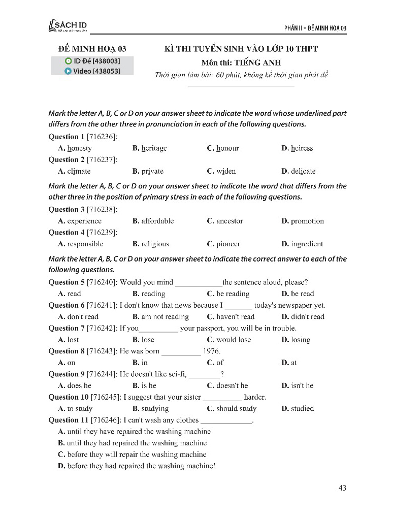 50 Đề Minh Họa Thi Vào 10 - Môn Tiếng Anh - Ảnh 6