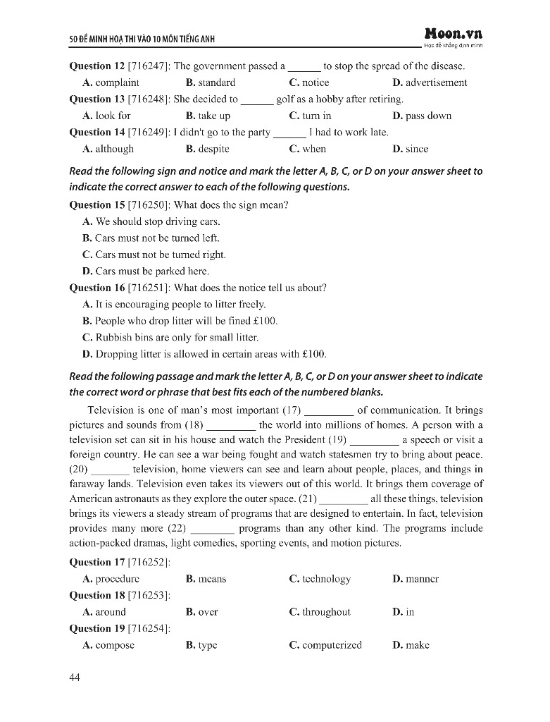 50 Đề Minh Họa Thi Vào 10 - Môn Tiếng Anh - Ảnh 7