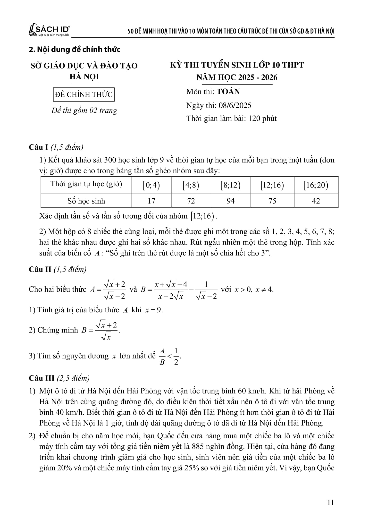 50 De Minh Hoa Thi Vao 10 - Mon Toan (Theo Cau Truc De Cua So Giao Duc Va Dao Tao Ha Noi) - Ảnh 11