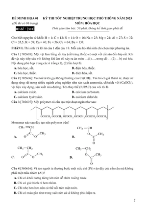 50 đề minh họa tốt nghiệp thpt 2025 - môn hóa học - Ảnh 8