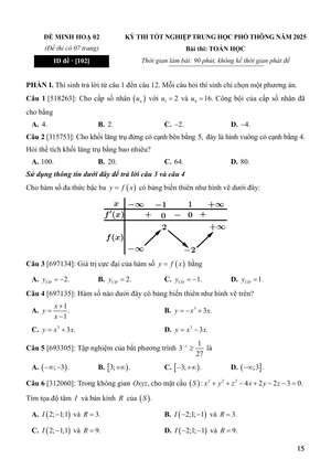 50 đề minh họa tốt nghiệp thpt 2025 - môn toán - Ảnh 15