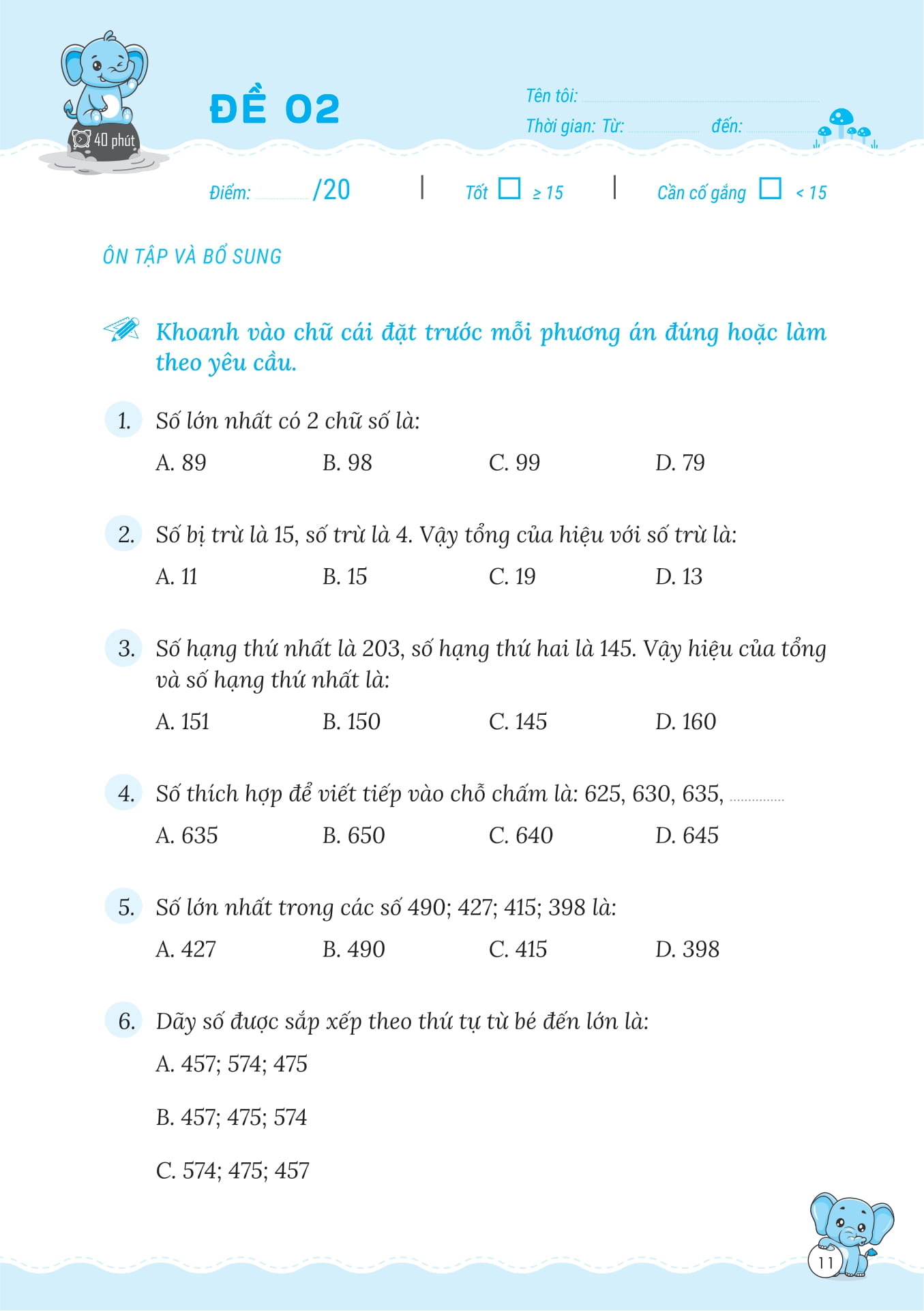 50 đề tăng điểm nhanh toán lớp 3 - Ảnh 9