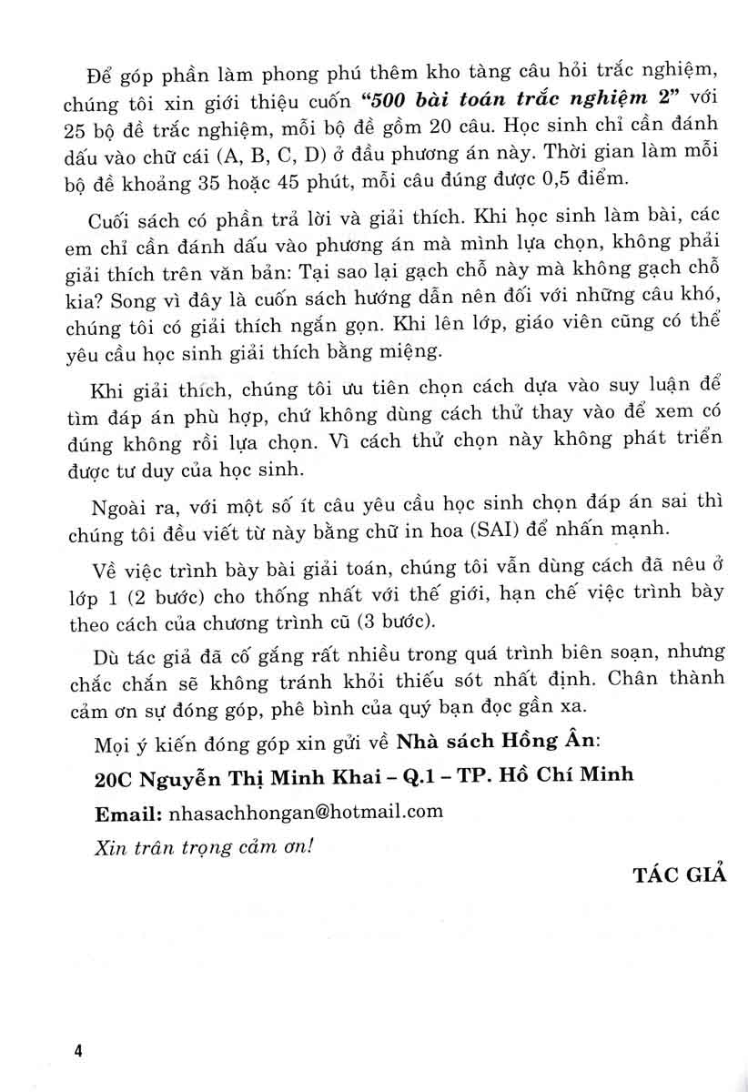500 bài toán trắc nghiệm 2 (dùng chung cho các bộ sgk hiện hành) - Ảnh 4