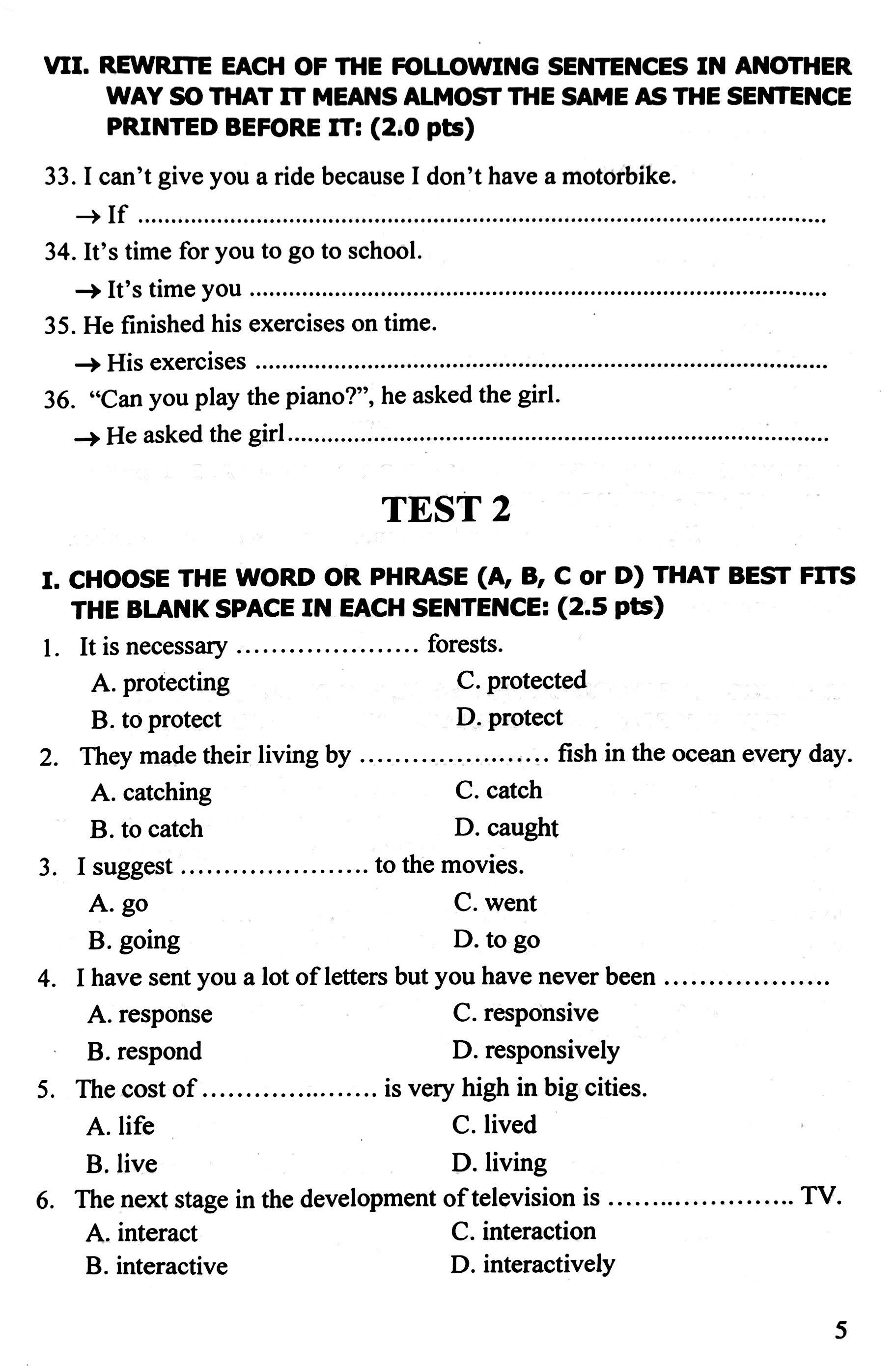 54 Đề Trắc Nghiệm Tiếng Anh Cho Học Sinh Lớp 9 Thi Vào Lớp 10 - Ảnh 5