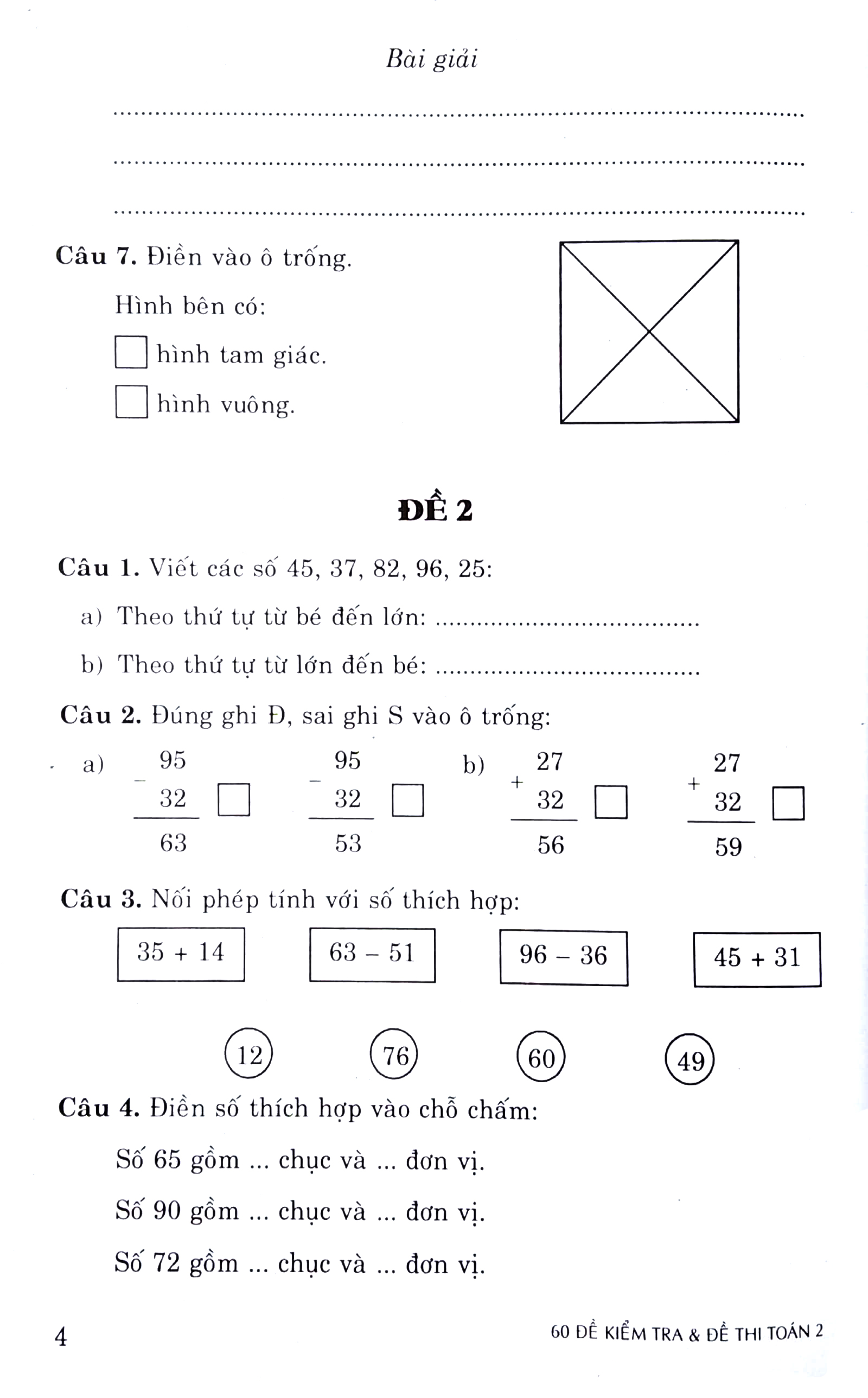 60 đề kiểm tra & đề thi toán 2 - Ảnh 11