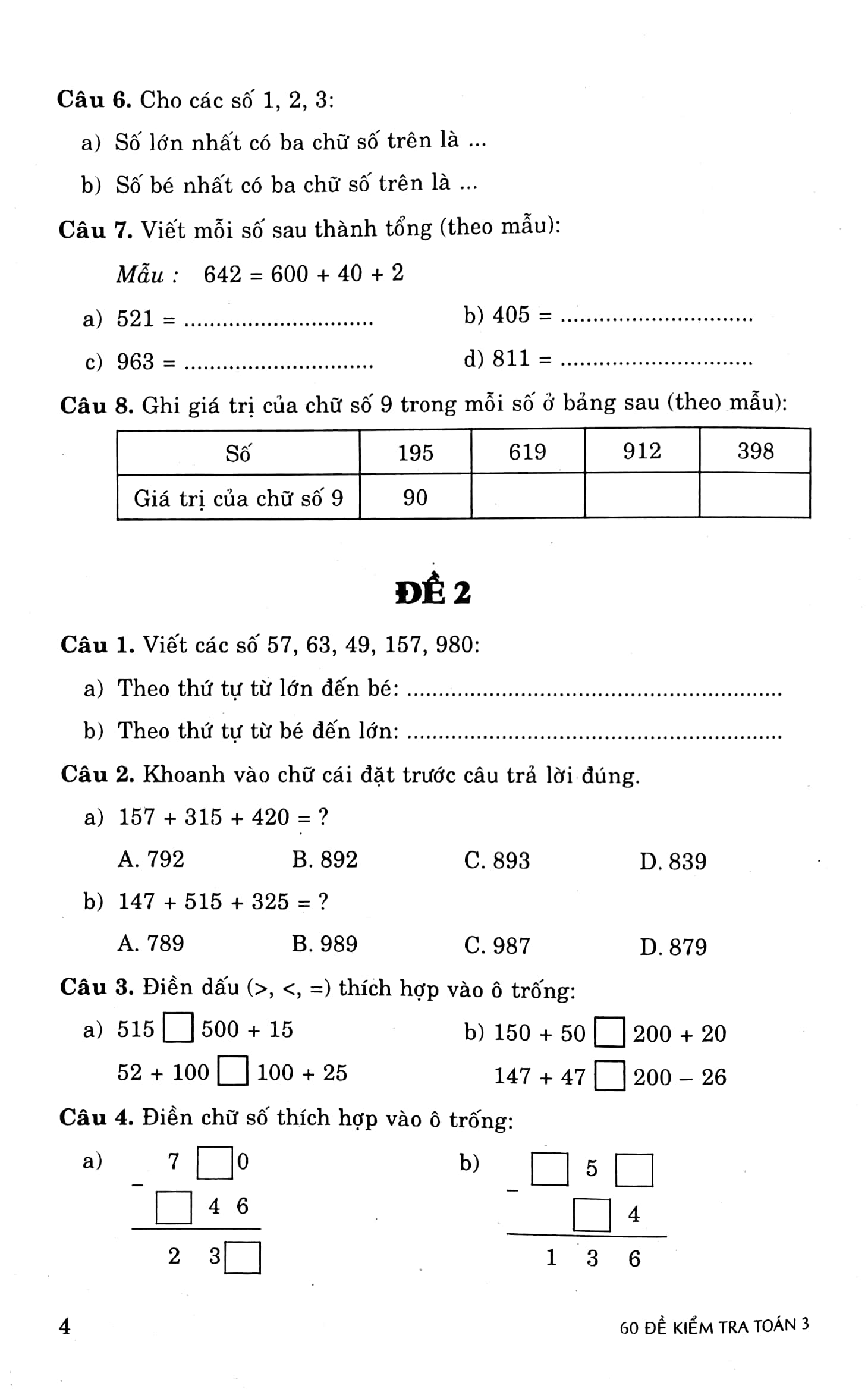 60 đề kiểm tra toán 3 (biên soạn theo chương trình giáo dục phổ thông mới) (tái bản 2023) - Ảnh 5
