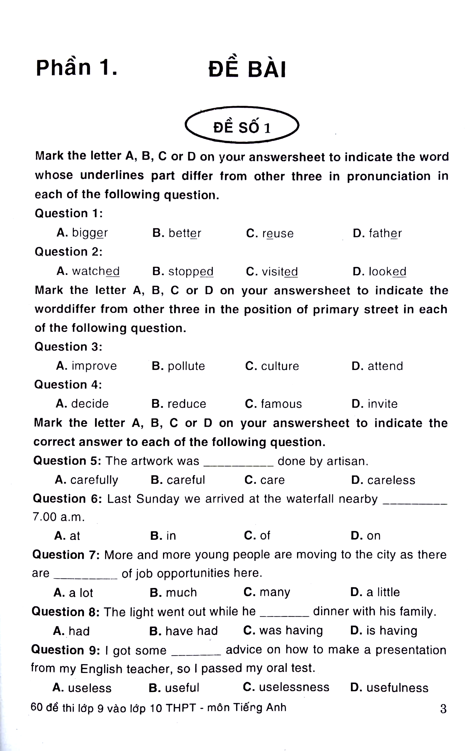 60 đề thi lớp 9 vào lớp 10 thpt môn tiếng anh không chuyên (phiên bản mới nhất) - Ảnh 5