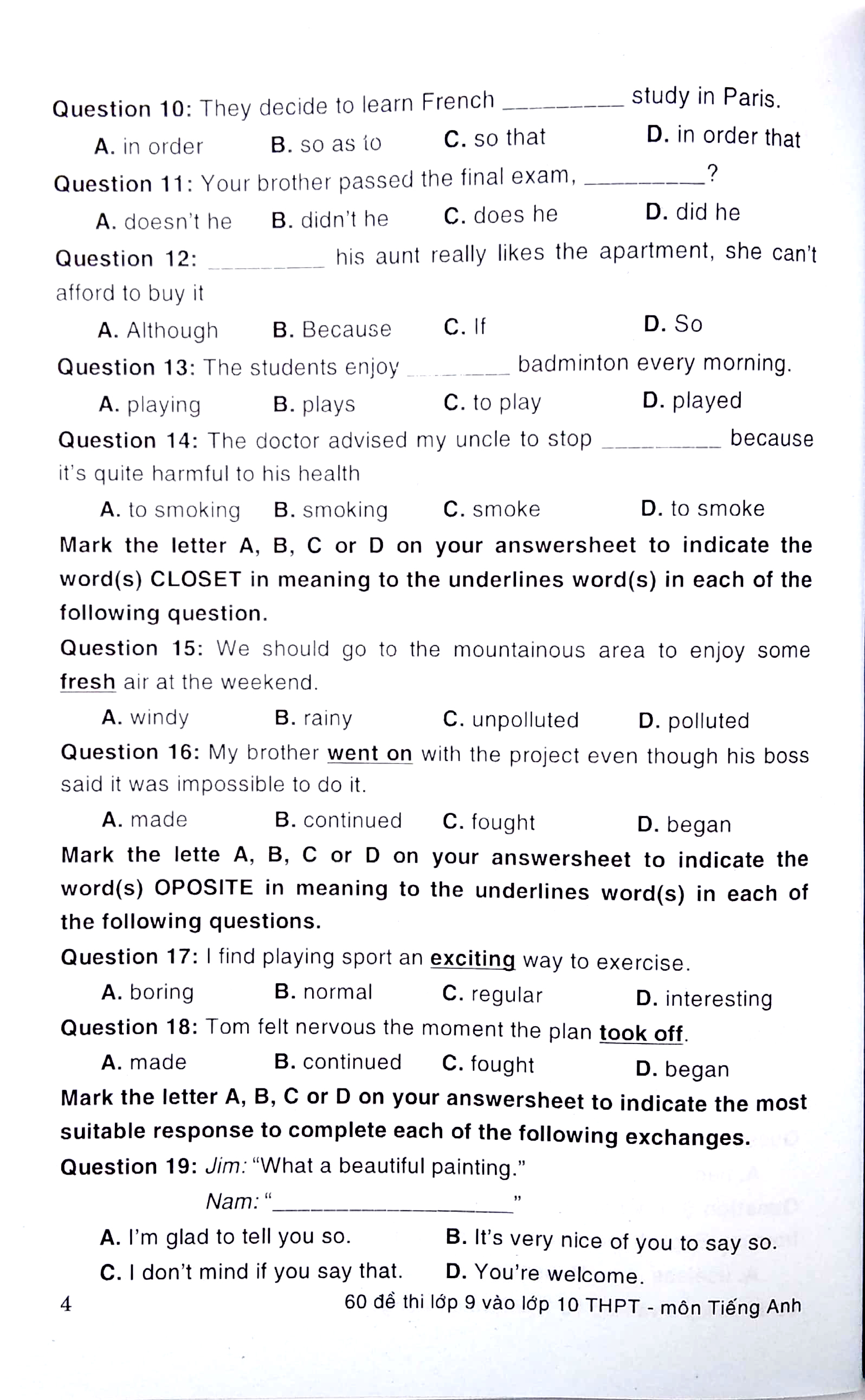 60 đề thi lớp 9 vào lớp 10 thpt môn tiếng anh không chuyên (phiên bản mới nhất) - Ảnh 6