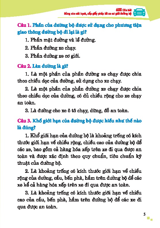 600 Câu Hỏi Dùng Cho Sát Hạch, Cấp Giấy Phép Lái Xe Cơ Giới Đường Bộ - Ảnh 5